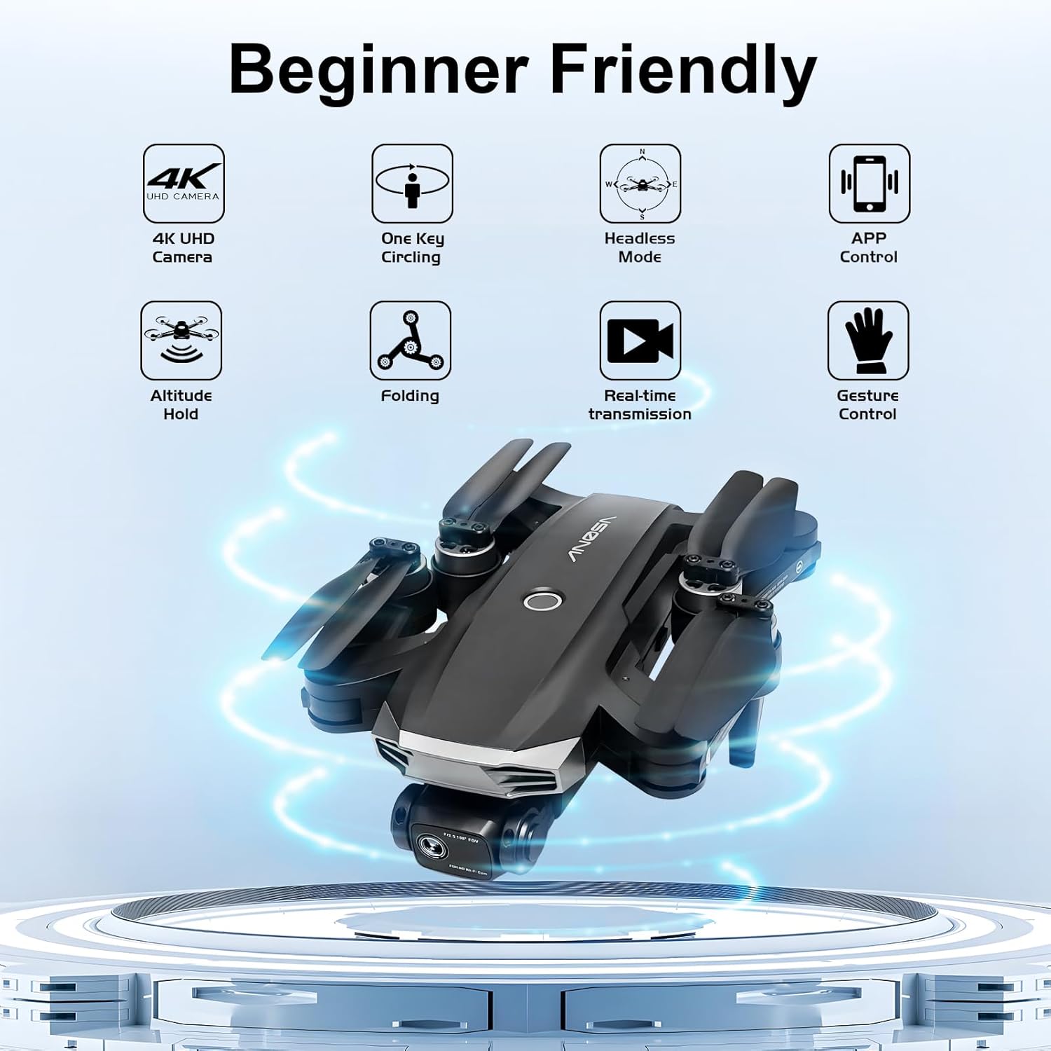 Drones con cámara para adultos 4K  Juguetes regalos para niños, adultos, principiantes  RC Quadcopter WiFi FPV Live Video, plegable, funda de