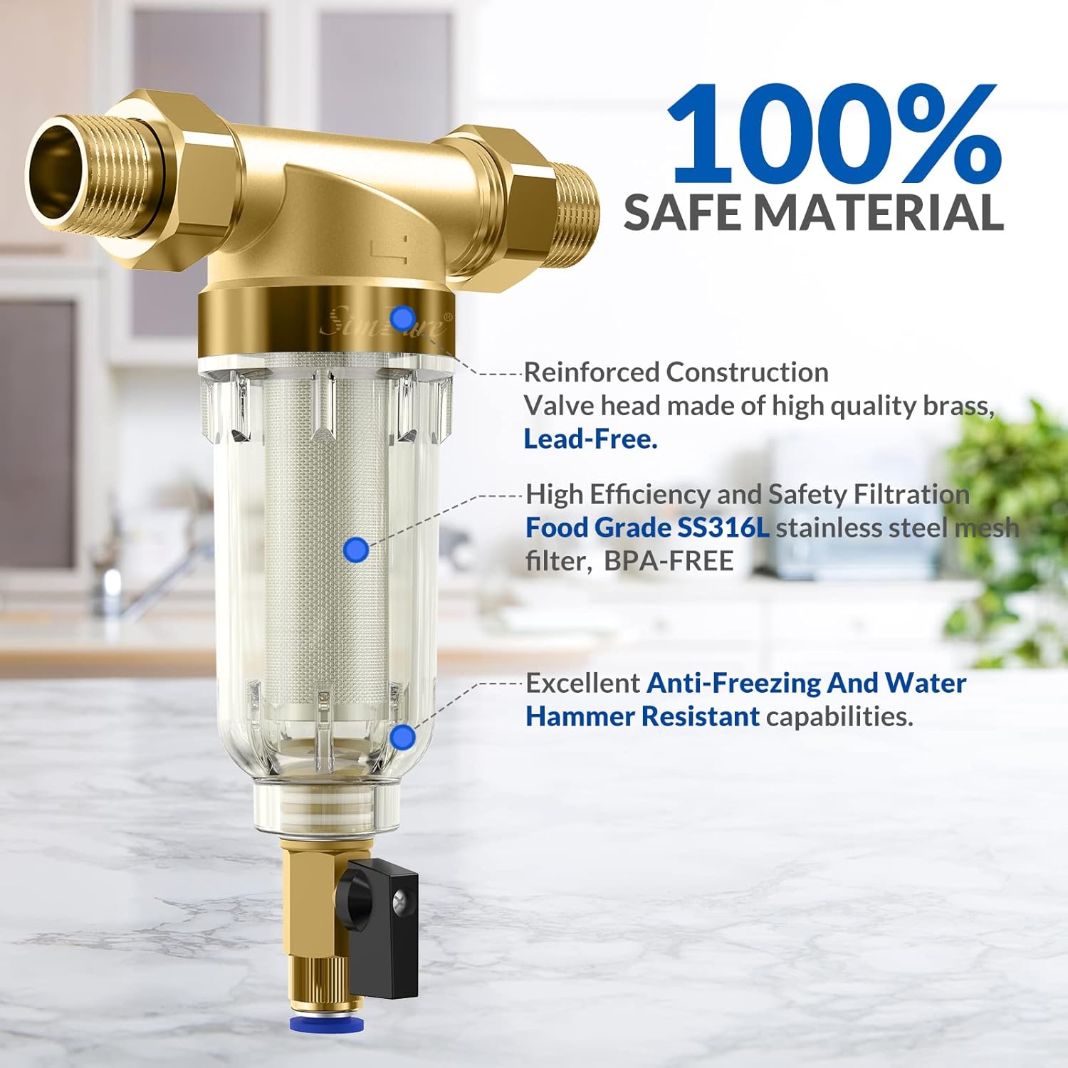 SimPure Filtro de agua de sedimentos giratorios de 40200 micrones, combinado con carcasa de filtro de agua SimPure para toda la casa, para mejores