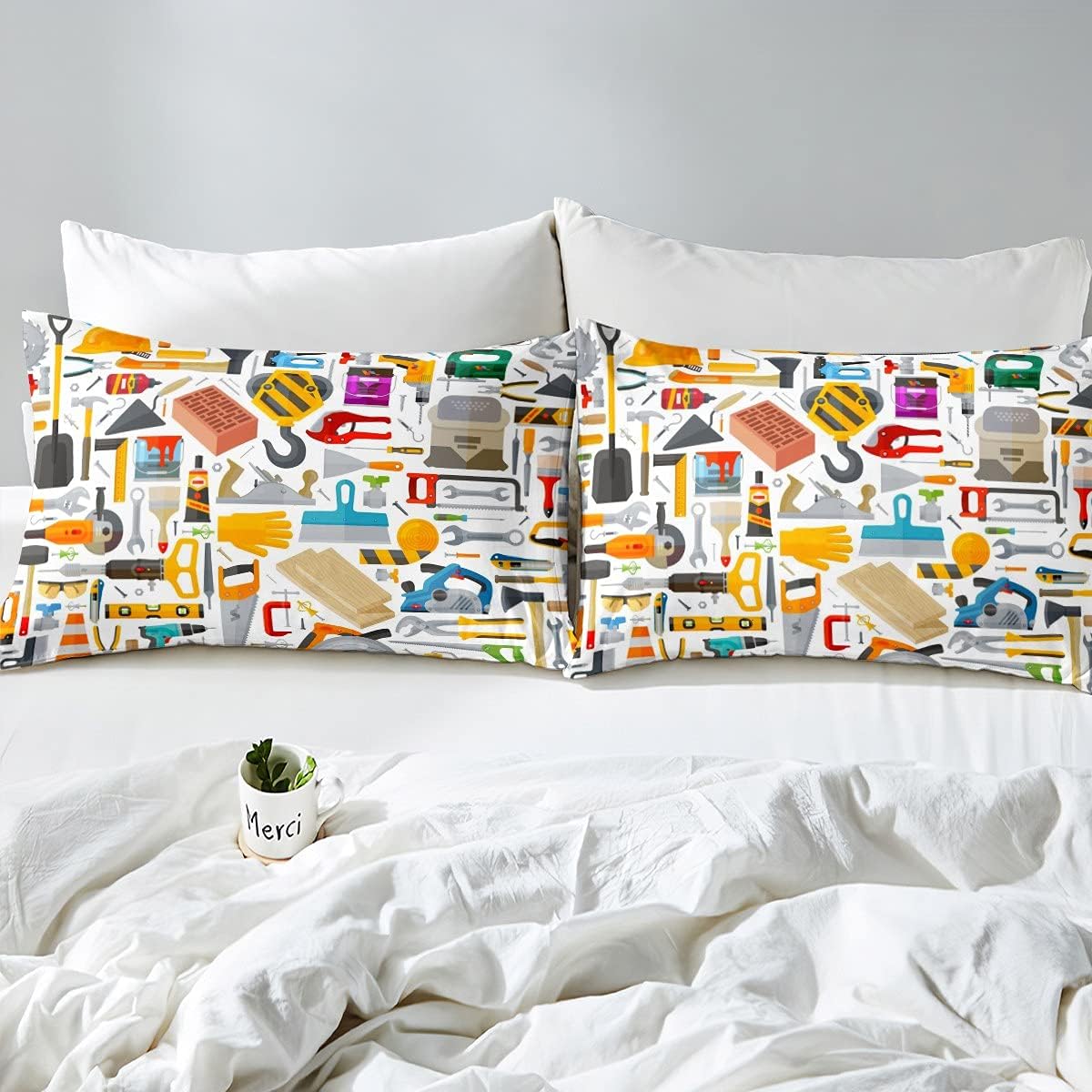Erosebridal Sábana bajera ajustable de construcción, herramientas de construcción para niños, juego de ropa de cama de dibujos animados, tamaño