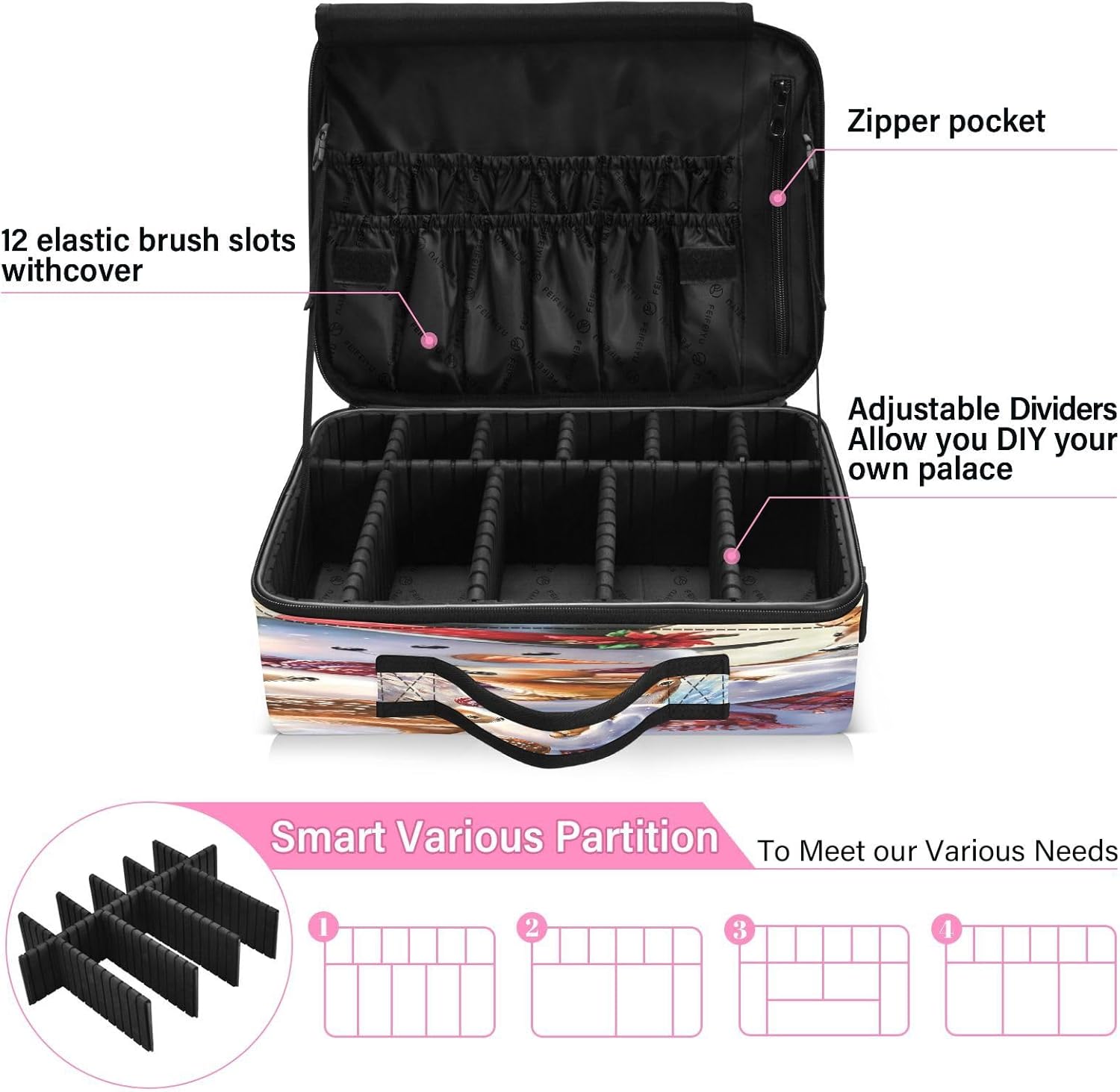 Bolsa multifuncional de maquillaje cosmético de muñeco de nieve y ciervo, bolsa de aseo de viaje para mujeres, organizador de maquillaje, cosméticos