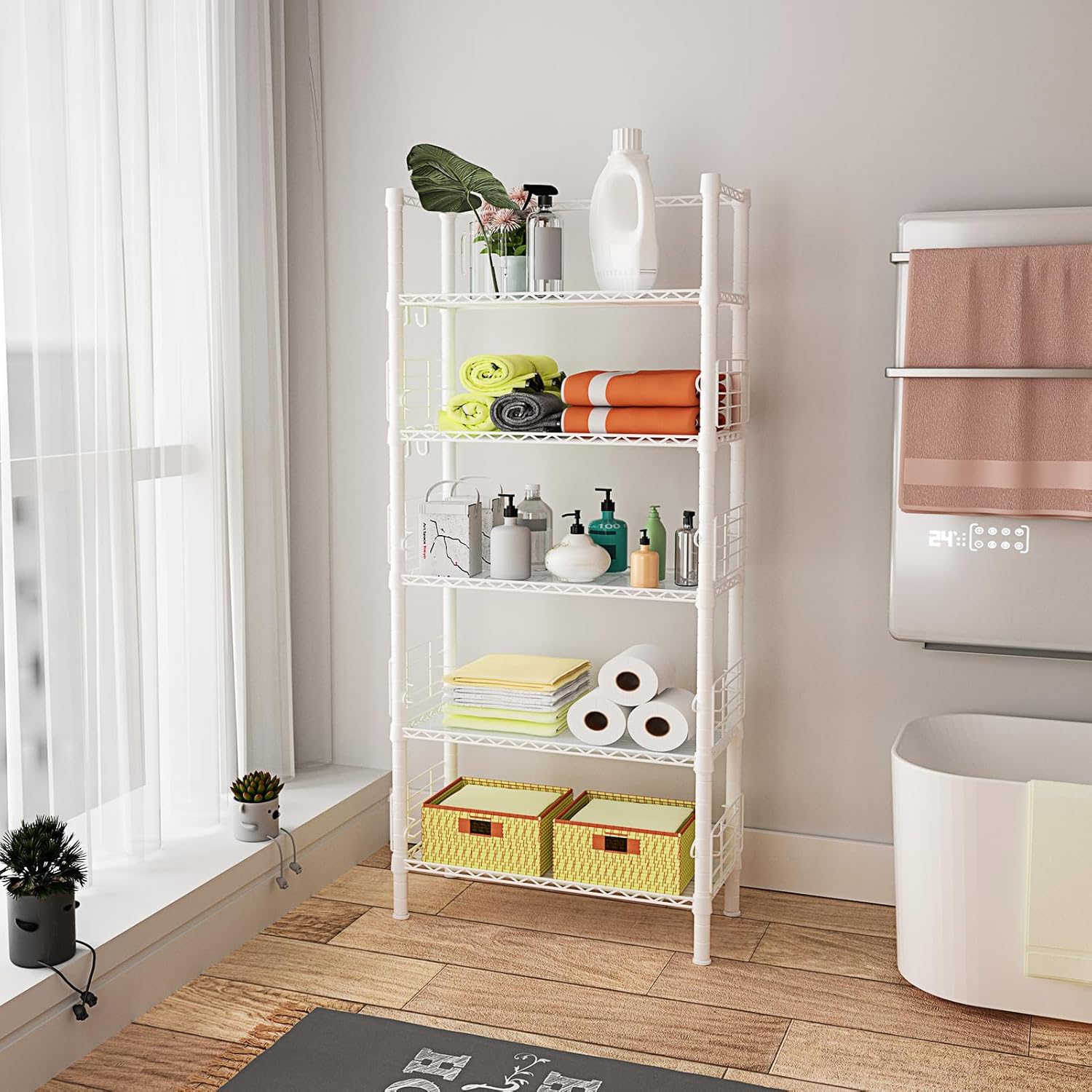 Estantes de almacenamiento de metal de 5 niveles, estantes de pie para garaje, cocina, baño, balcón y sala de estar, estantería estrecha de metal