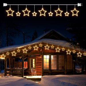 Luces de ventana de estrella de Navidad con 9 gotas, tira de luces de carámbano de estrella de 13 pies con 150 mini bombillas, luces colgantes de Luces de ventana de estrella de Navidad con 9 gotas, tira de luces de carámbano de estrella de 13 pies con 150 mini bombillas, luces colgantes de