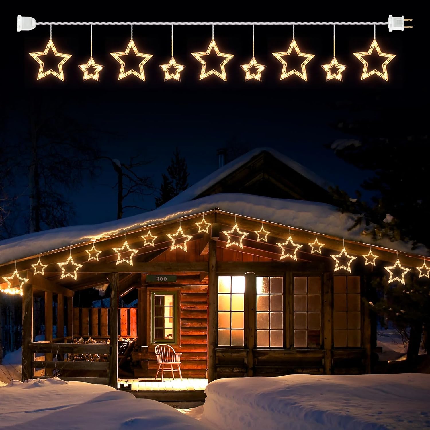 Luces de ventana de estrella de Navidad con 9 gotas, tira de luces de carámbano de estrella de 13 pies con 150 mini bombillas, luces colgantes de