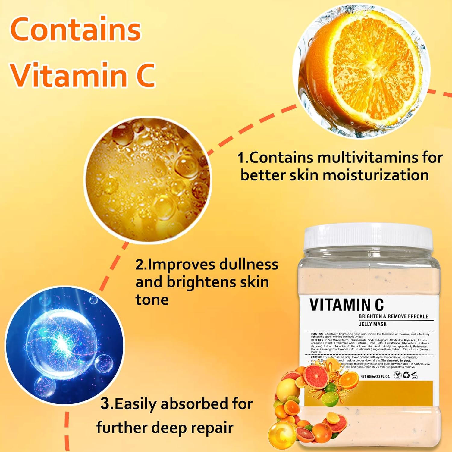 Máscara de gelatina en polvo para faciales, mascarilla facial de gelatina de vitaminas C, mascarilla profesional para luchar contra las líneas