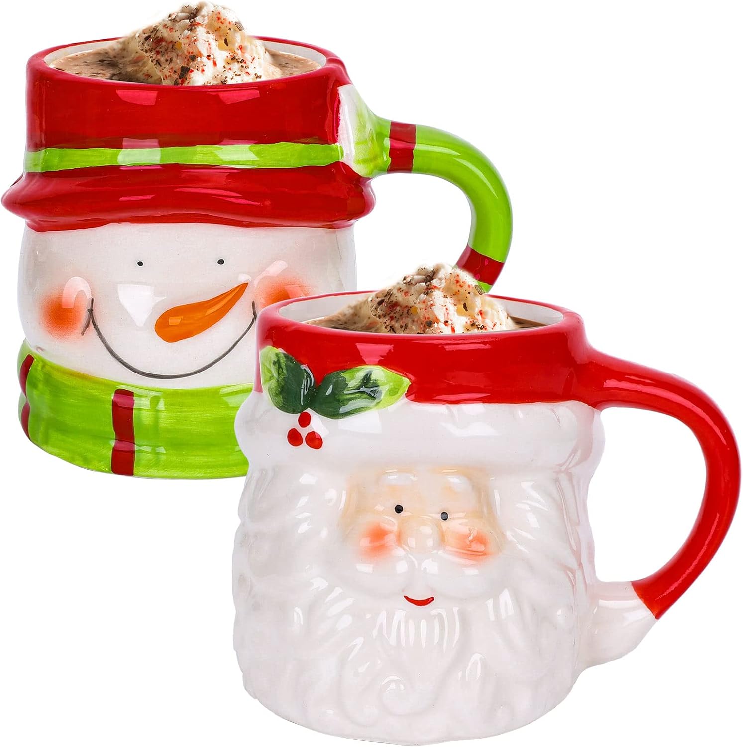 Whaline 2 tazas de Navidad, lindas tazas de Papá Noel, muñeco de nieve, tazas de café de vacaciones de invierno, regalo divertido para familiares,