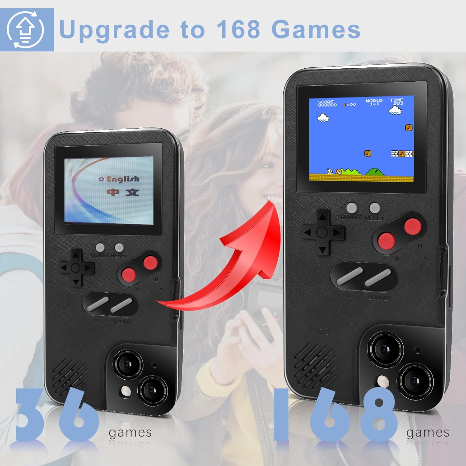 Funda de Gameboy protectora para iPhone 12 Pro Max, funda protectora retro autoalimentada con 36 juegos pequeños, pantalla a color, funda para