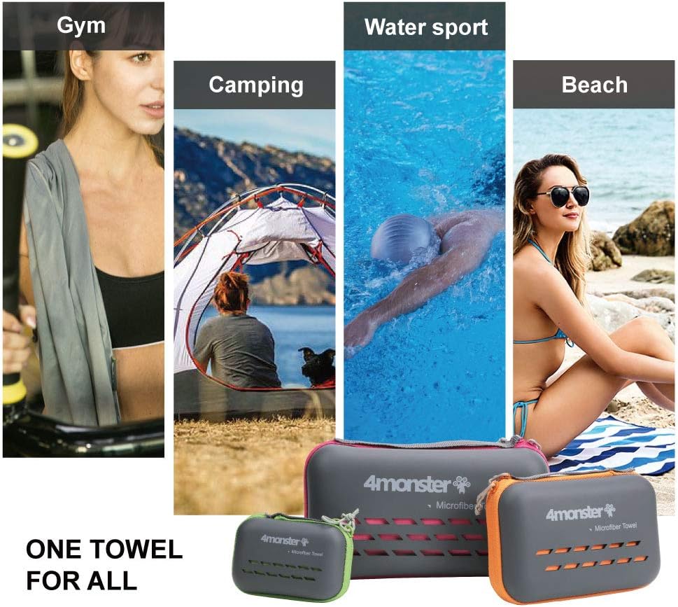 4Monster – Toallas superabsorbentes, microfibra ultrasuave y compacta de secado rápido para gimnasio, natación, playa, senderismo, yoga, viajes,