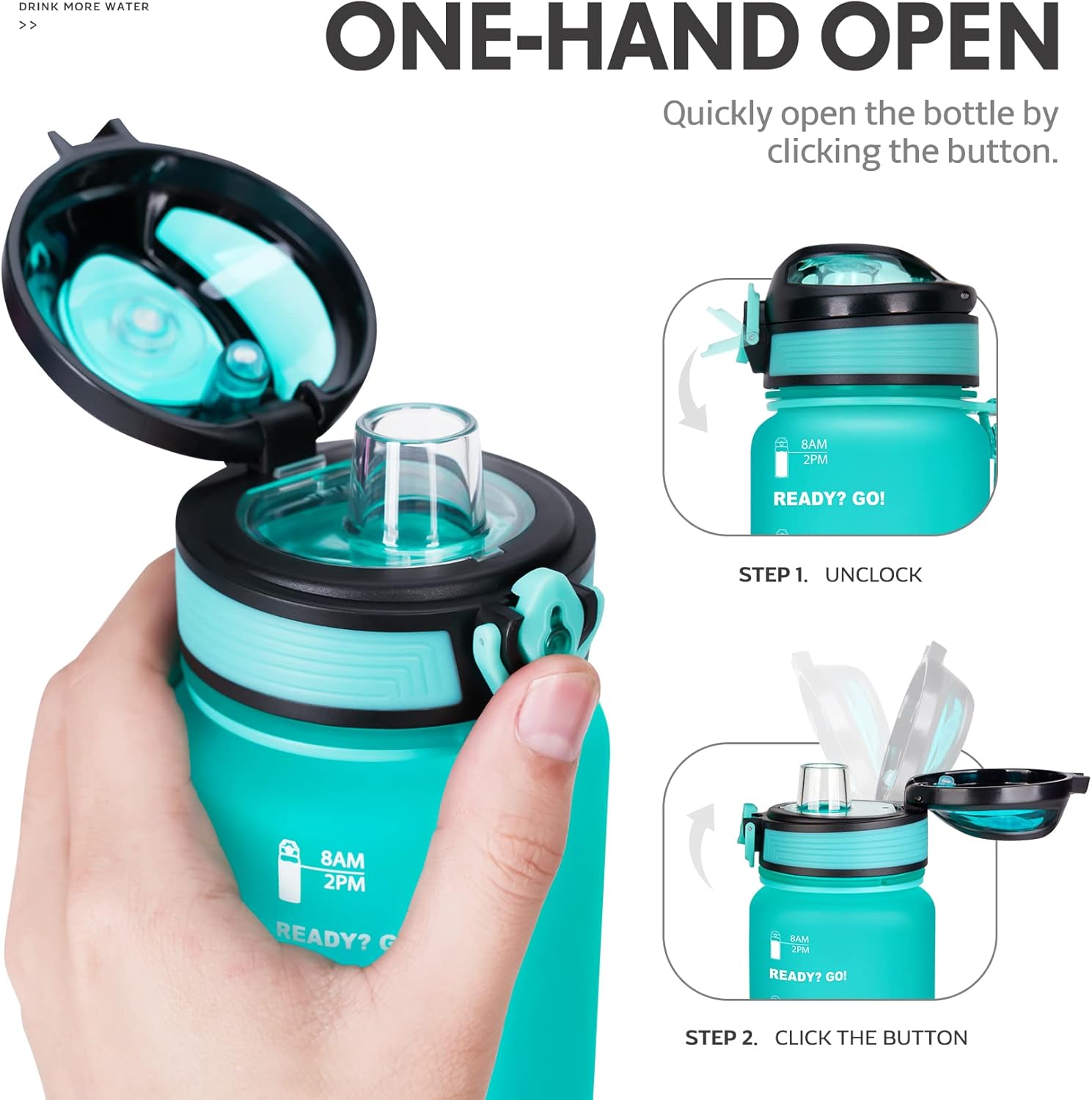 Venture Pal – Botella de agua deportiva de 22 onzas  32 onzas con marcador de tiempo, correa de transporte y cepillo de limpieza, sin BPA, a prueba