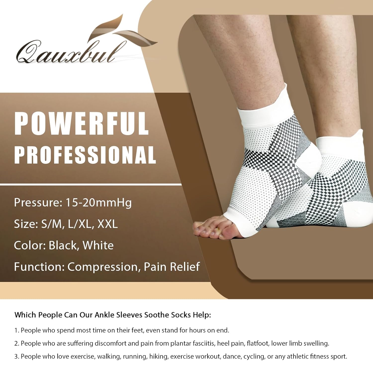 Qauxbul Calcetines de compresión para fascitis plantar para mujeres y hombres, calcetines de neuropatía tobillera, mangas de tobillo comprex calman