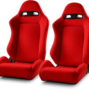 ModifyStreet Par de asientos de carreras reclinables de PVC rojo liso clásico universal ModifyStreet Par de asientos de carreras reclinables de PVC rojo liso clásico universal