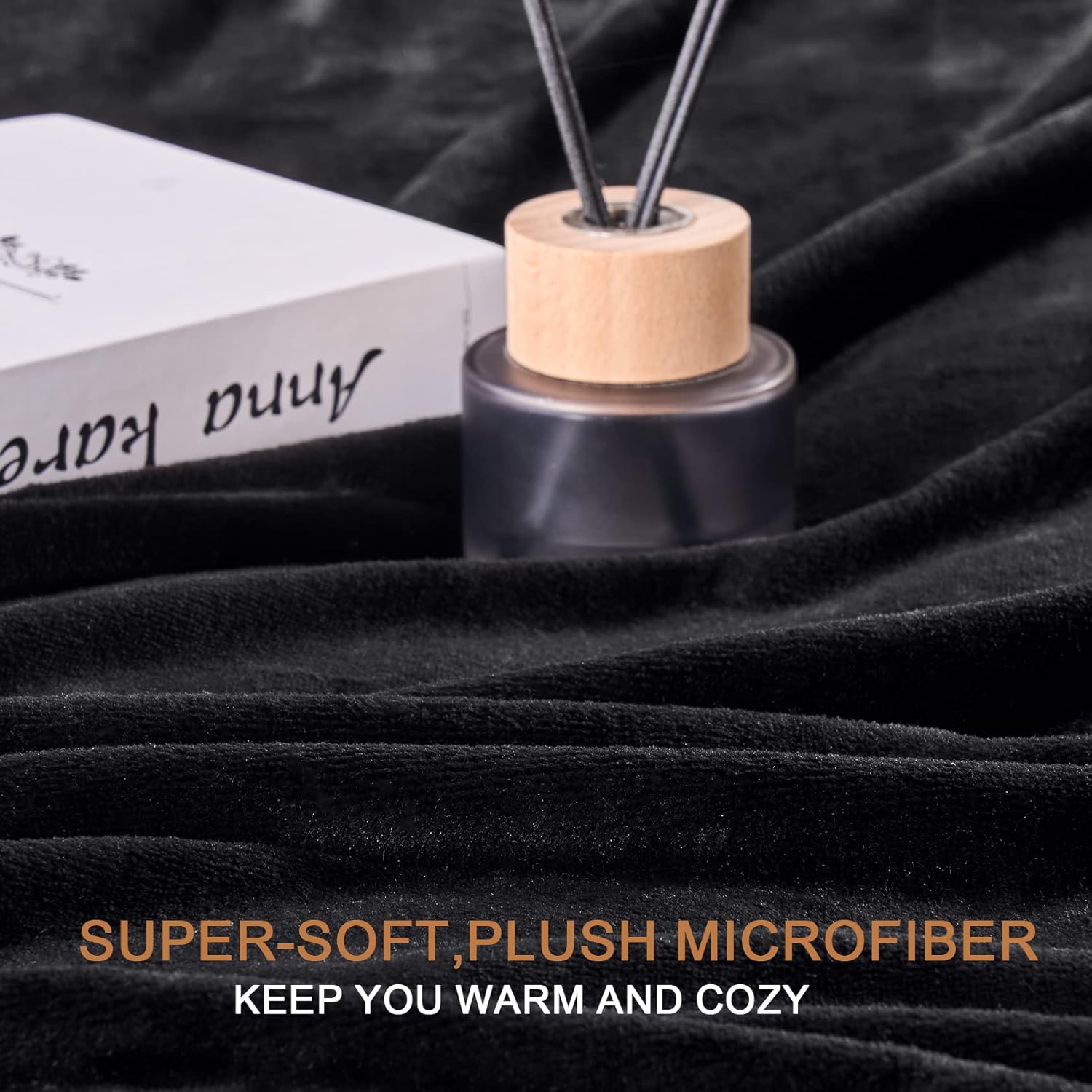 Nmosyni Manta de forro polar negra para sofá, manta mullida antiestática, cálida y acogedora para sofá y cama, manta súper suave y ligera para todas