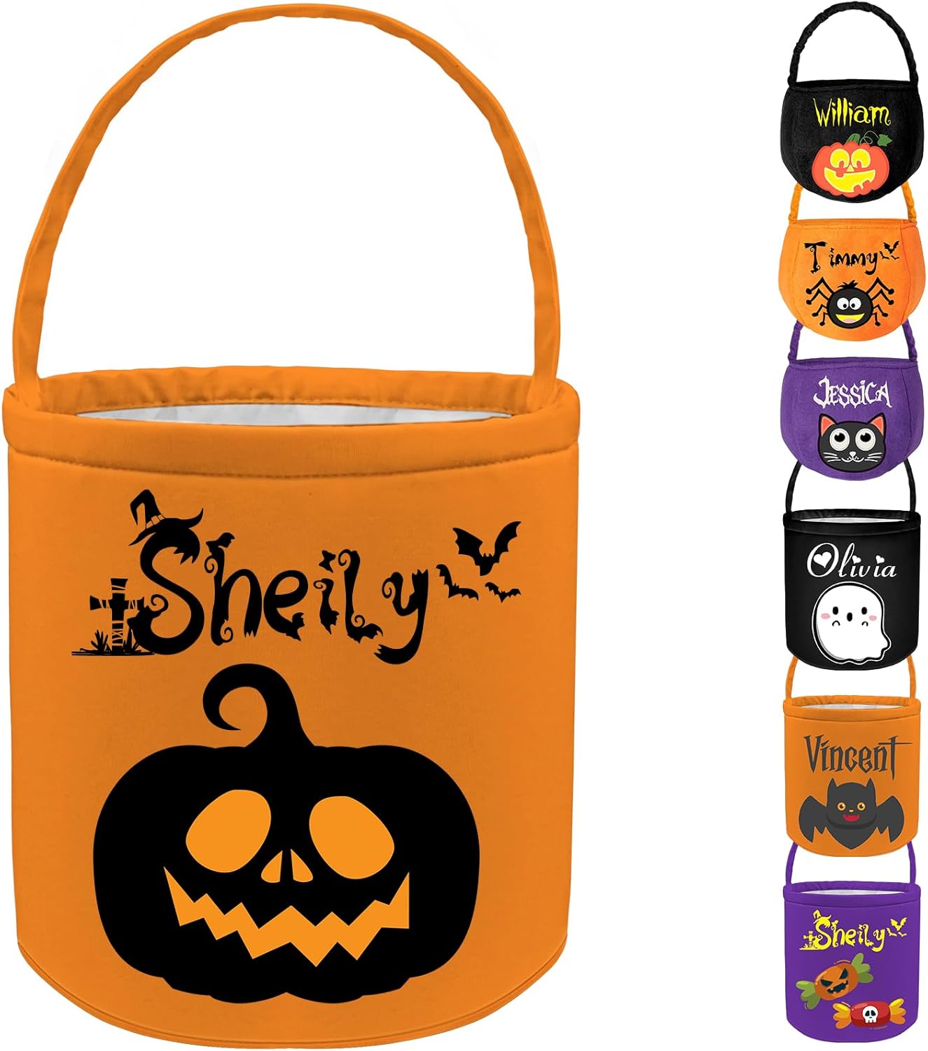 Bolsas de Halloween personalizadas para truco o trato con nombre, cesta de Halloween personalizada para niños y niñas, Naranja, Personalizar