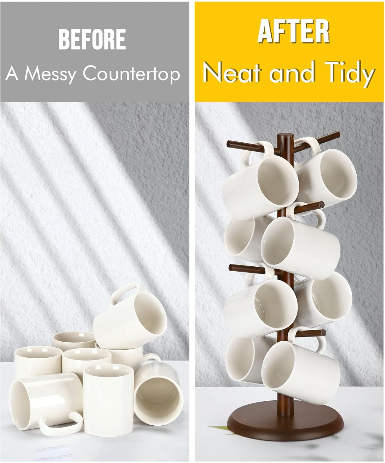 Lorbro Árbol de taza de café con 8 ganchos, soporte para taza, soporte de bambú para tazas de café, árbol de taza de encimera, soporte para tazas,