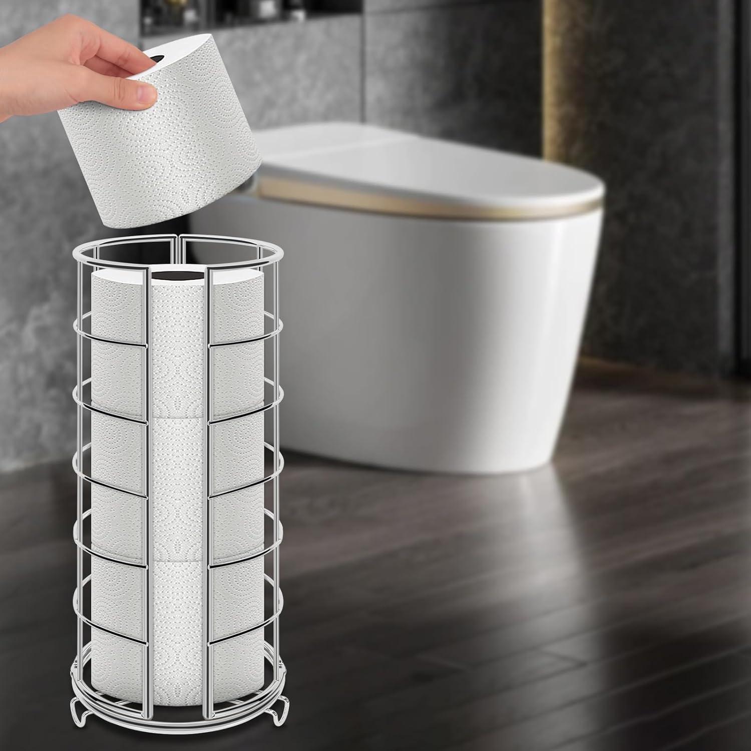 NearMoon Soporte organizador de papel higiénico, almacenamiento de 3 rollos de papel higiénico, accesorio de baño de metal, soporte de rollo