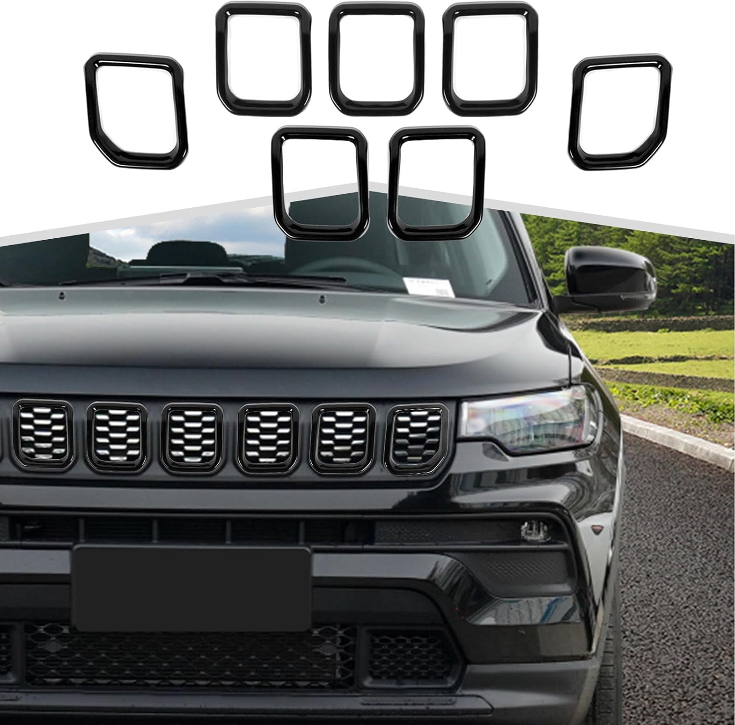 Insertos de parrilla protectores de rejilla compatibles con Jeep Compass 2021 2022 2023 TrailhawkLimitedLatitudAltitudSport (Negro)