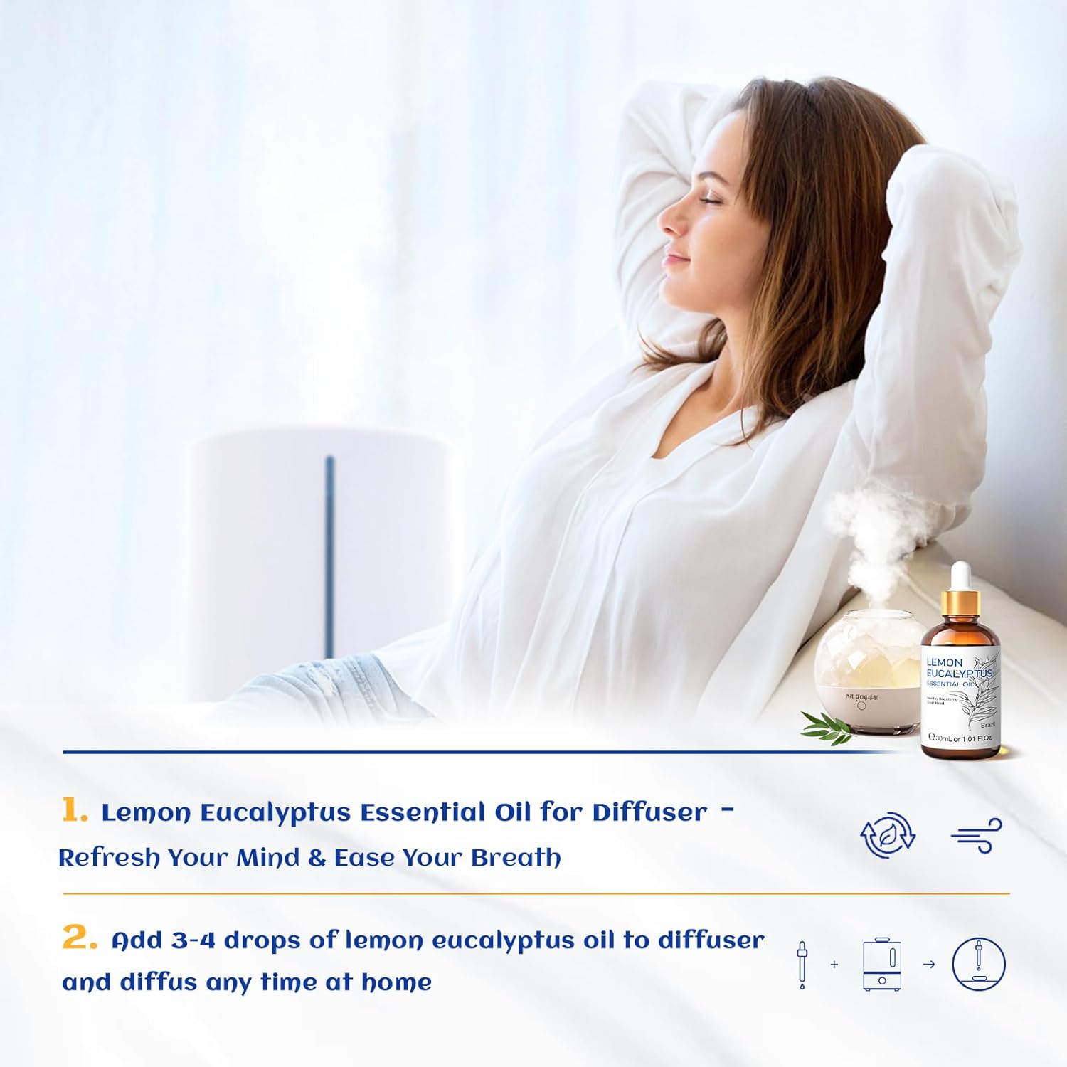 HIQILI Aceite esencial de eucalipto de limón, aceites de primera calidad sin diluir 100% puros y naturales, 1.0 fl oz