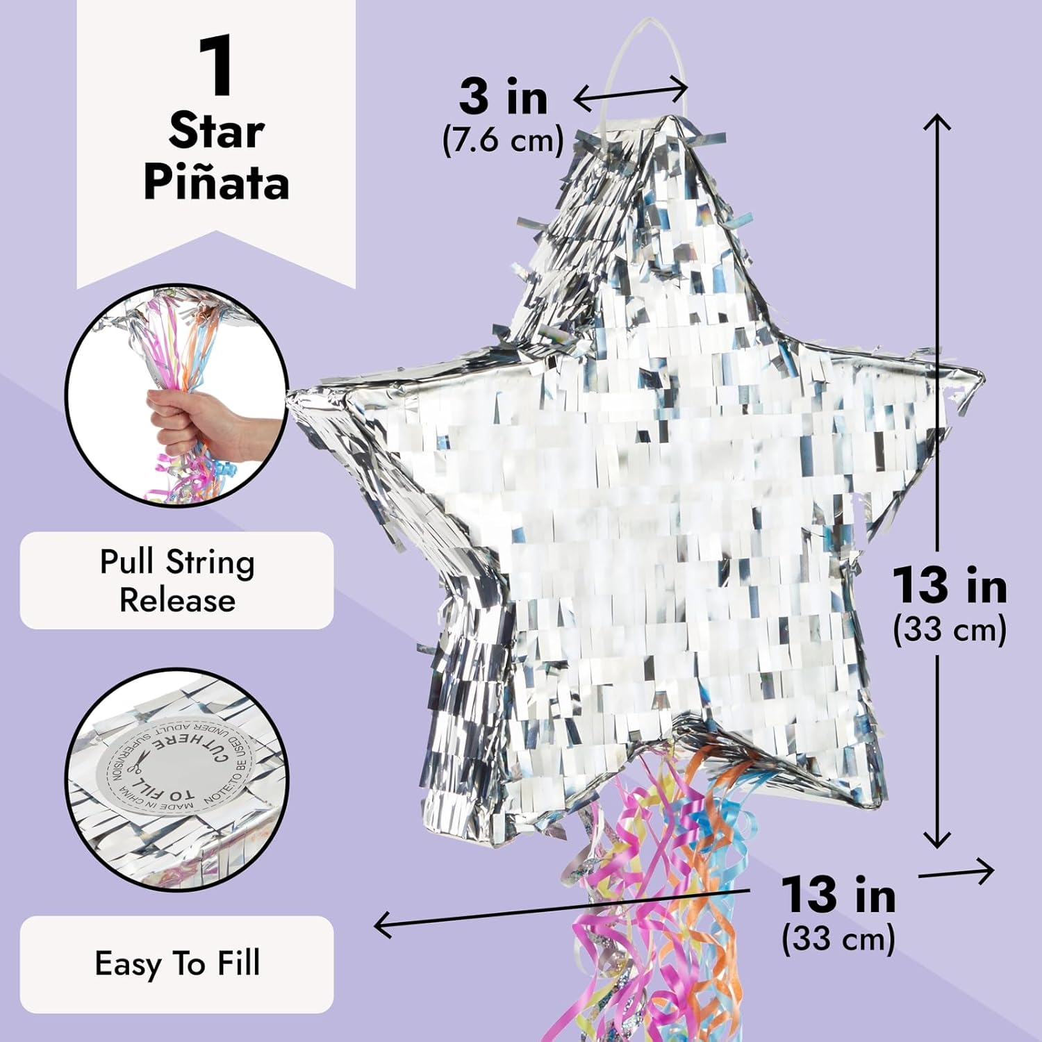 Sparkle and Bash Piñata de estrella con cuerda para decoración de revelación de género Twinkle Little Star y suministros de fiesta de cumpleaños