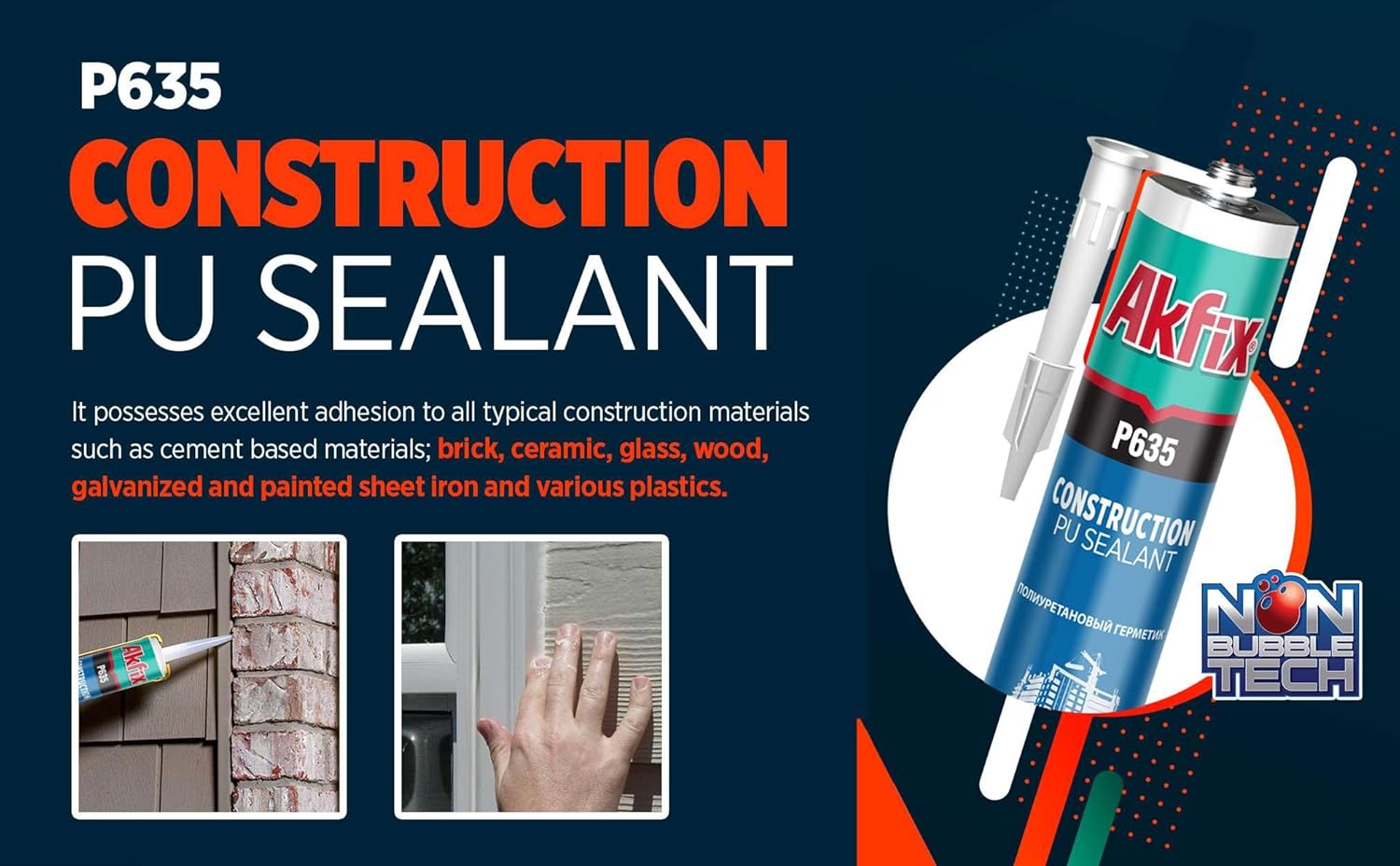 Akfix Construcción de sellador gris poliuretano P635  Relleno de huecos para pintar para garaje y entrada, excelente calafateo para madera,