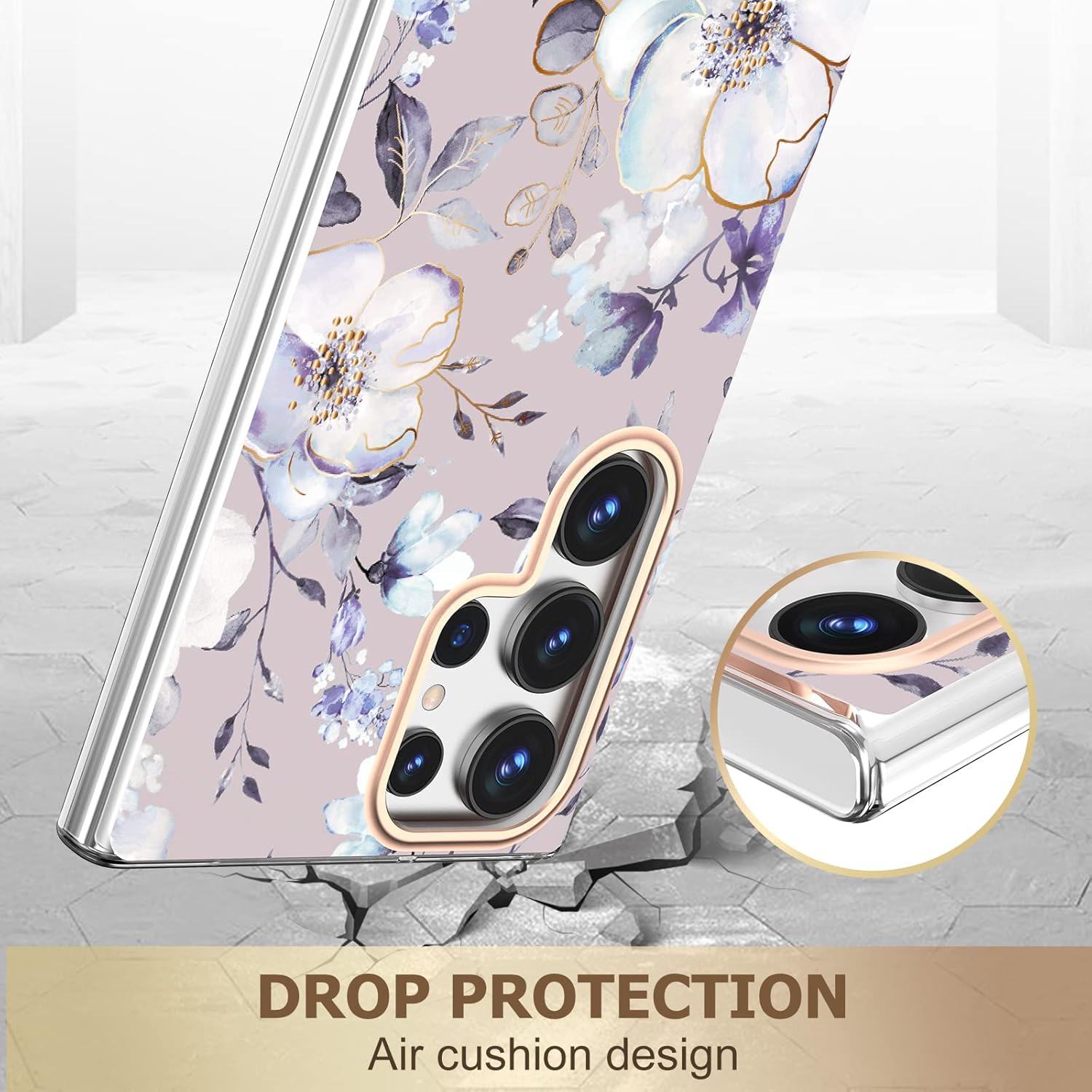 MILPROX Funda compatible con Samsung Galaxy S23 Ultra Flower, bonito diseño de funda para niñas y mujeres, a prueba de golpes, patrón floral, parte