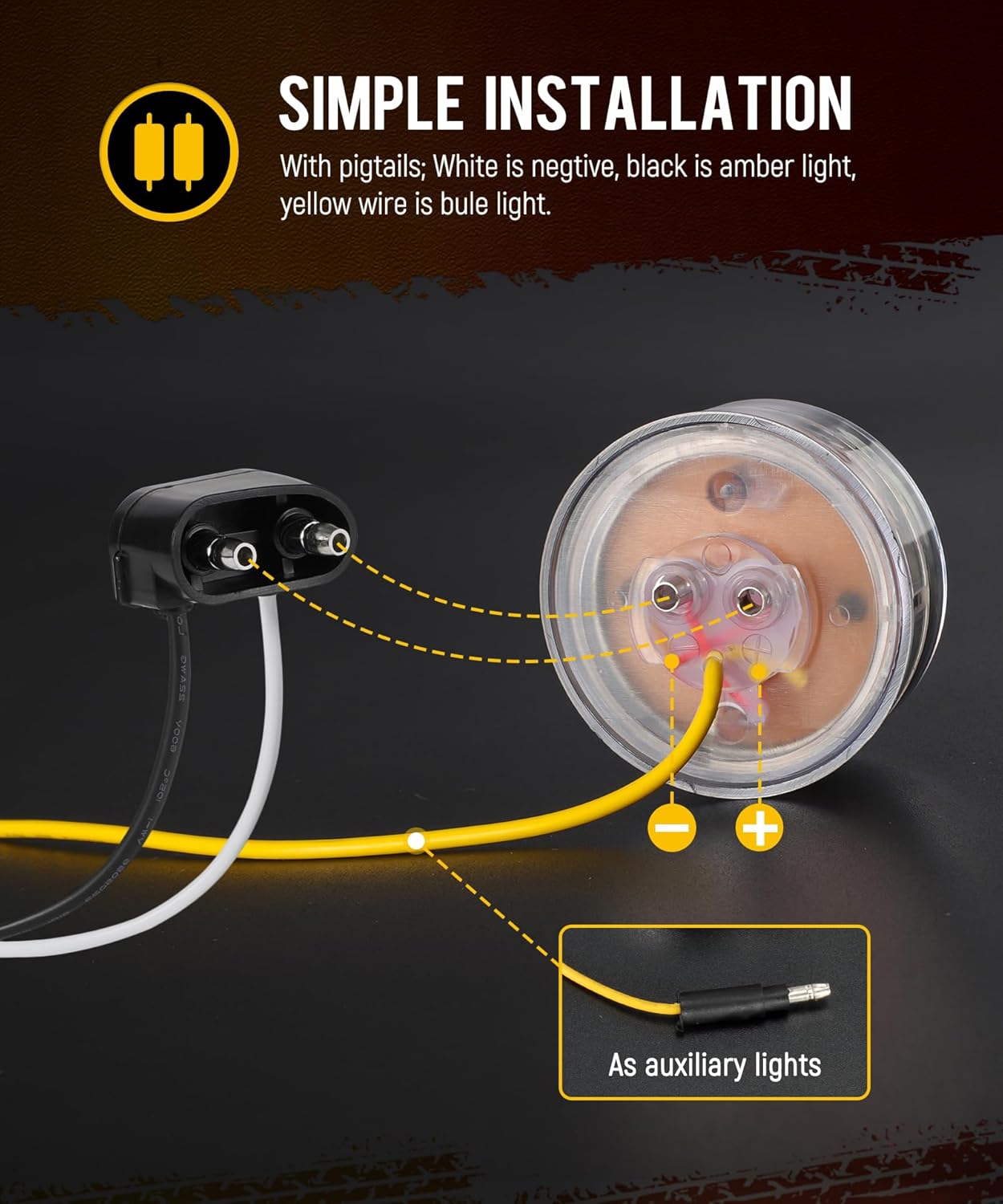 Partsam 10 luces marcadoras de doble revolución de 2.5 pulgadas, redondas, 13 LED, luces laterales ámbar, luces auxiliares azules para camión de