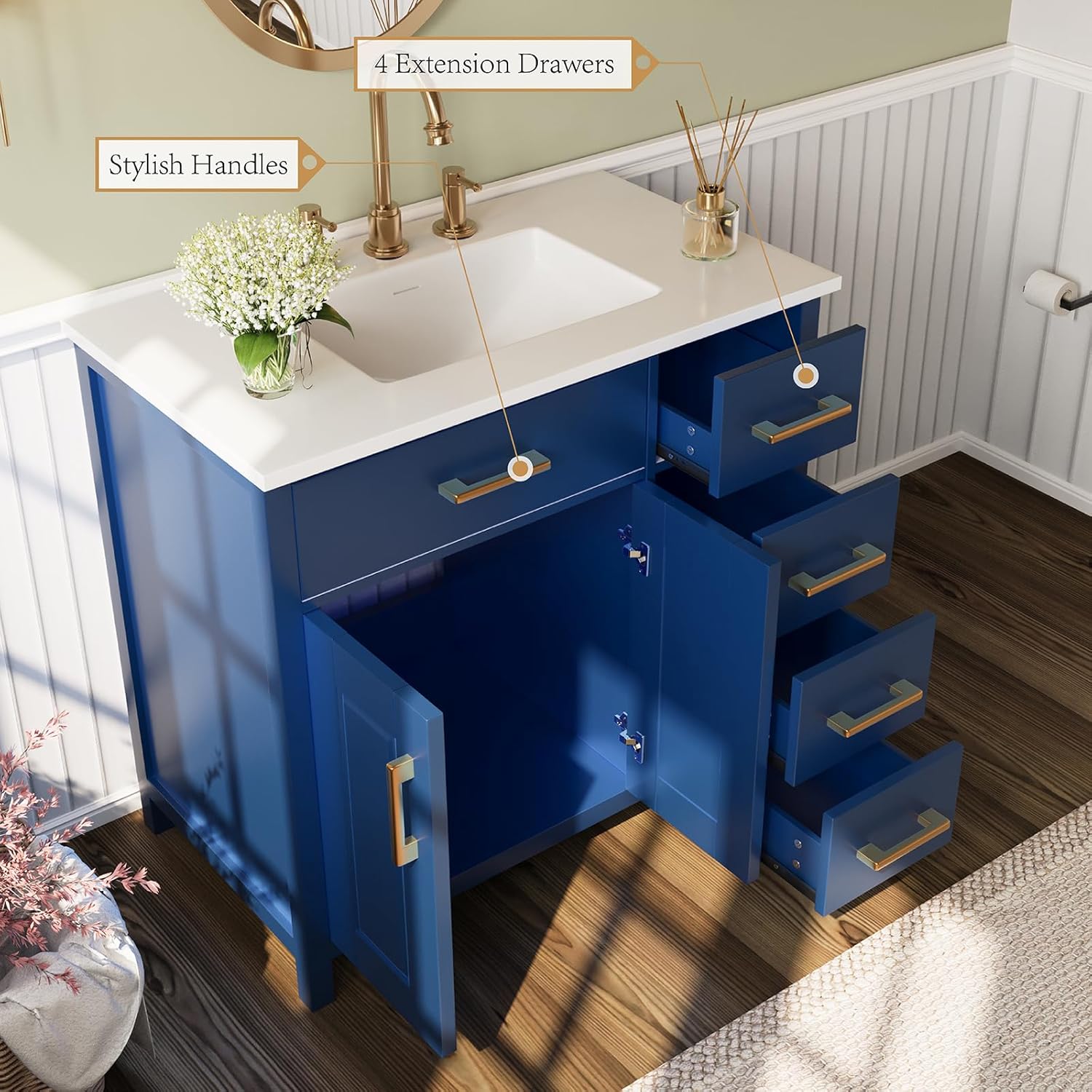 Combinación de tocador de baño de 36 pulgadas con lavabo, moderno juego de gabinete de baño individual pequeño, incluye encimera de 37 pulgadas y