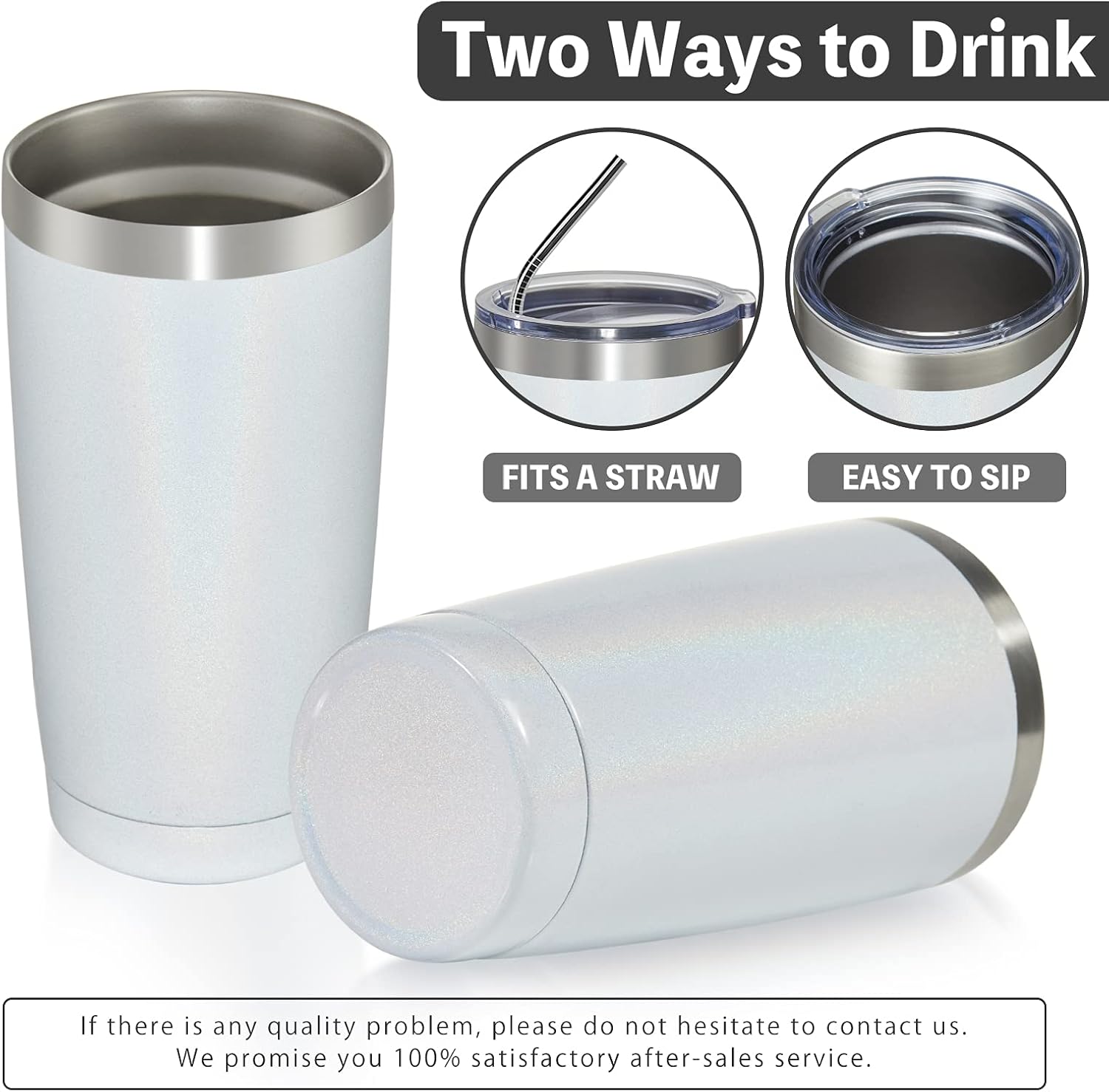Meway – Vaso de 20 onzas de doble pared con aislamiento al vacío, con purpurina, de acero inoxidable con tapa y pajilla, taza de café con pintura