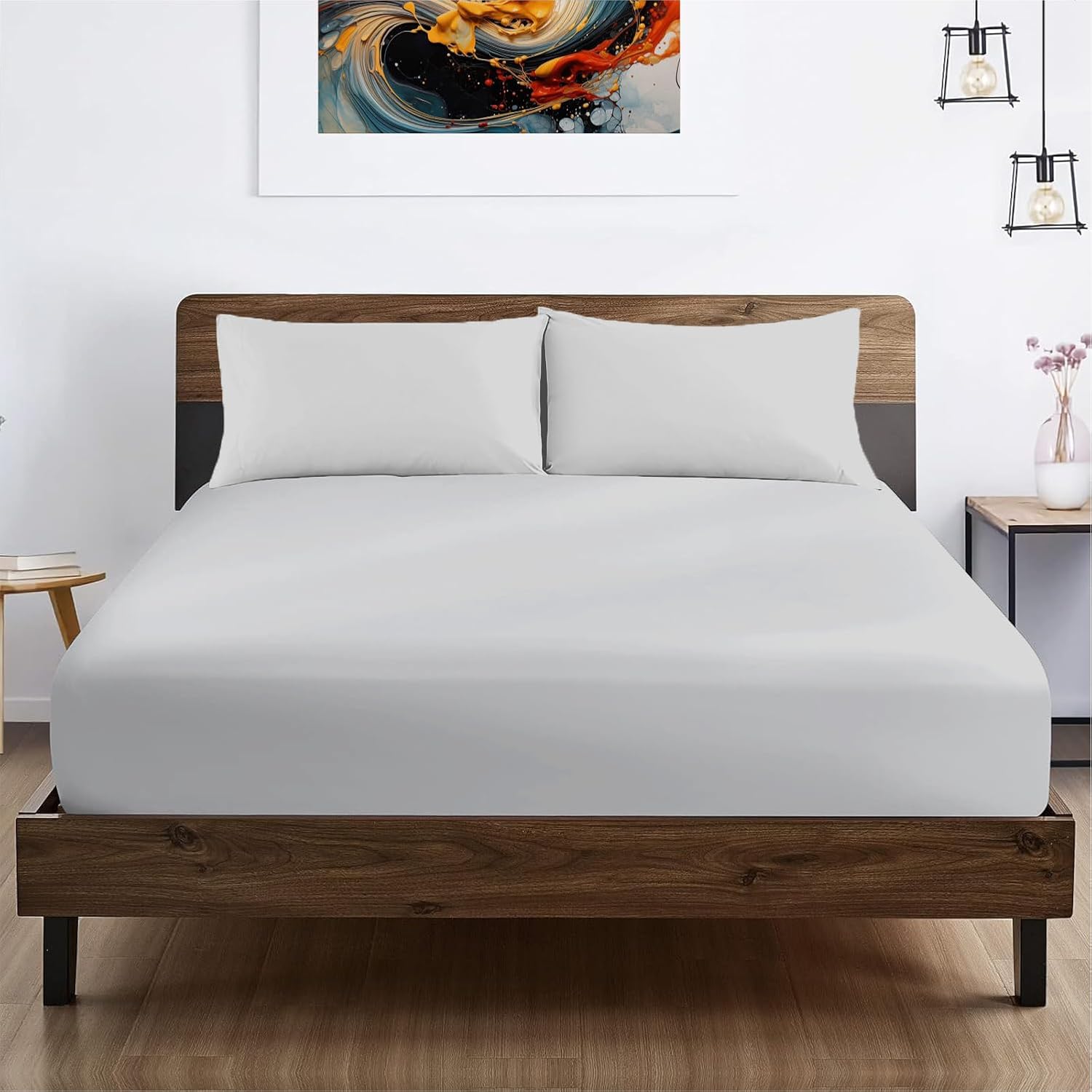 SGI bedding Sábana bajera ajustable 100% de algodón egipcio de 600 hilos, tamaño matrimonial XL, tejido de satén suave y suave de 15 pulgadas de