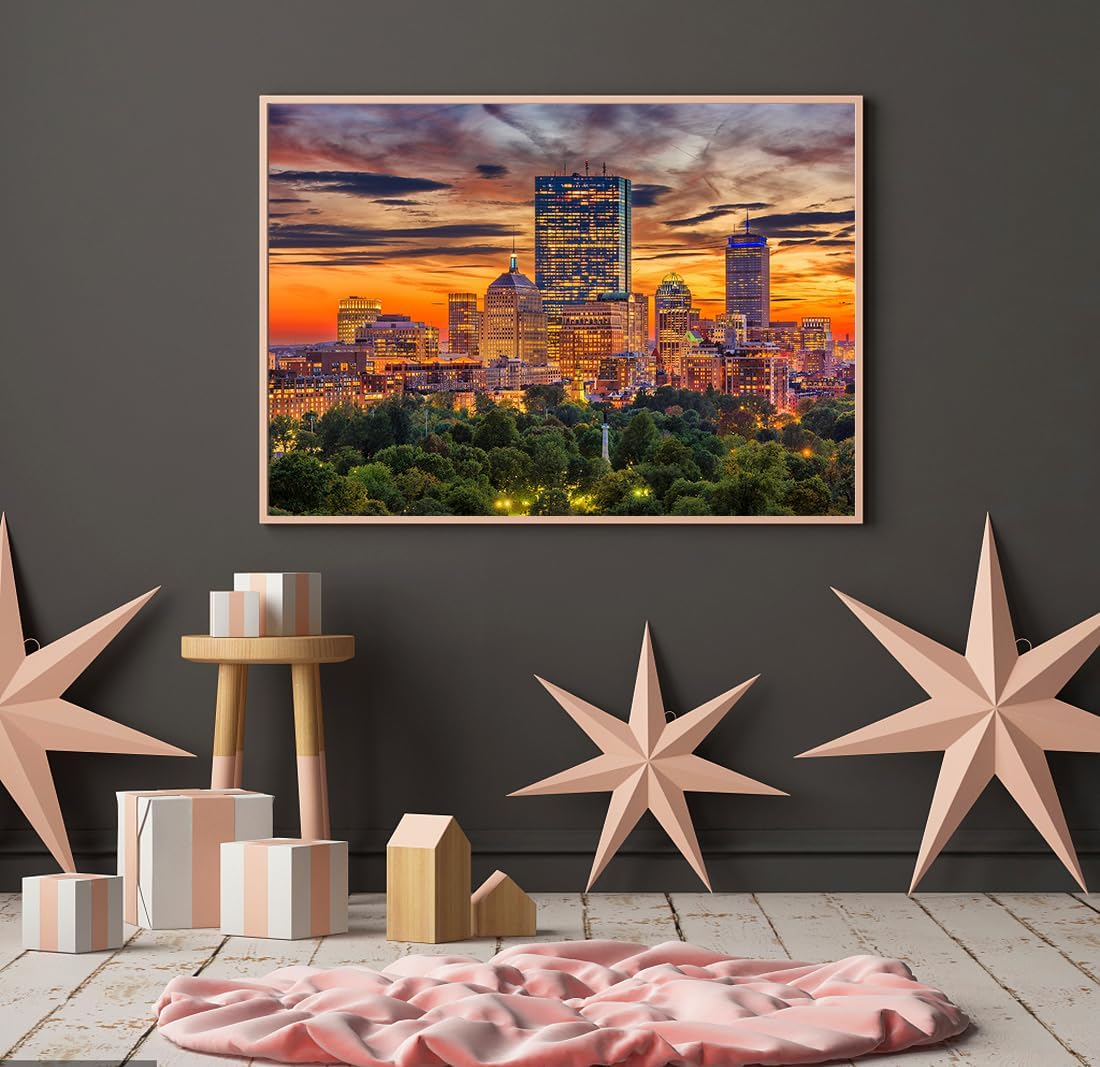 Paquete de 2 rompecabezas de 1000 piezas para Boston Downtown Skyline y New York City Midtown, rompecabezas para adultos de 1000 piezas en adelante,