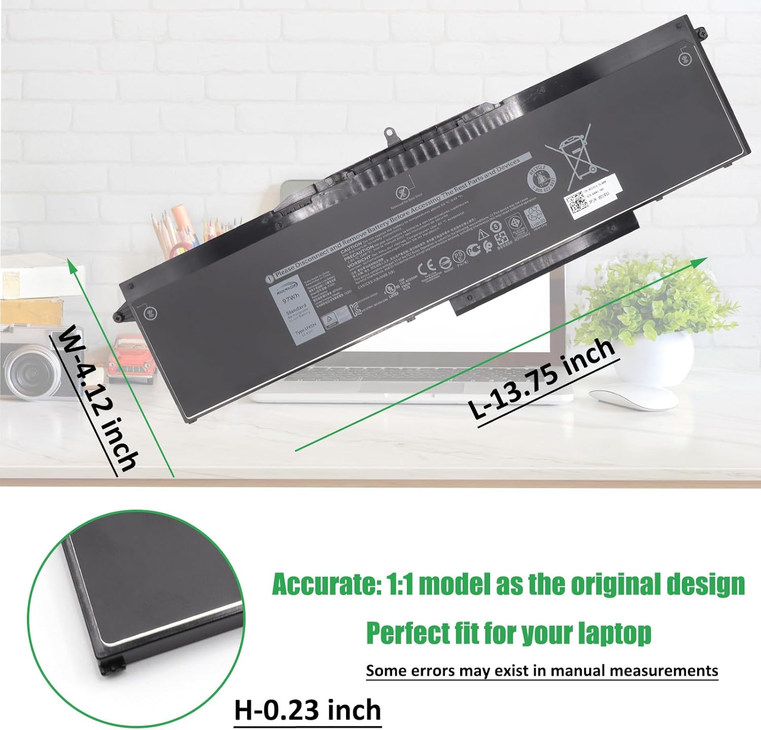 1FXDH – Batería de repuesto para laptop Dell Latitude 15 5501 5511 E5501 E5511 Precision 3541 3551 Series Notebook 01WJT0 1WJT0 0D191G D191G