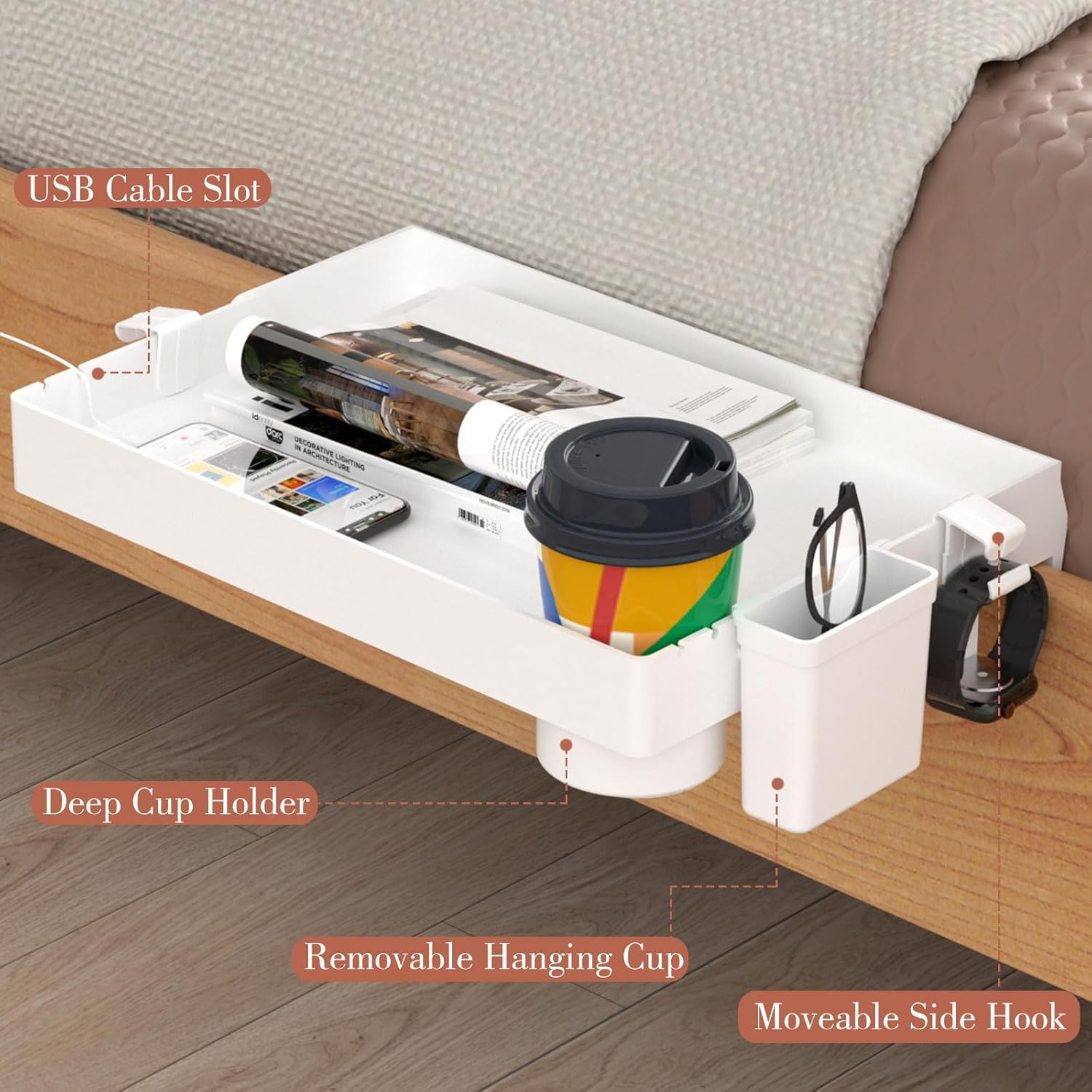 SPACEKEEPER Estante de noche para cama, organizador plegable para litera superior, dormitorio universitario, artículos esenciales de la habitación,