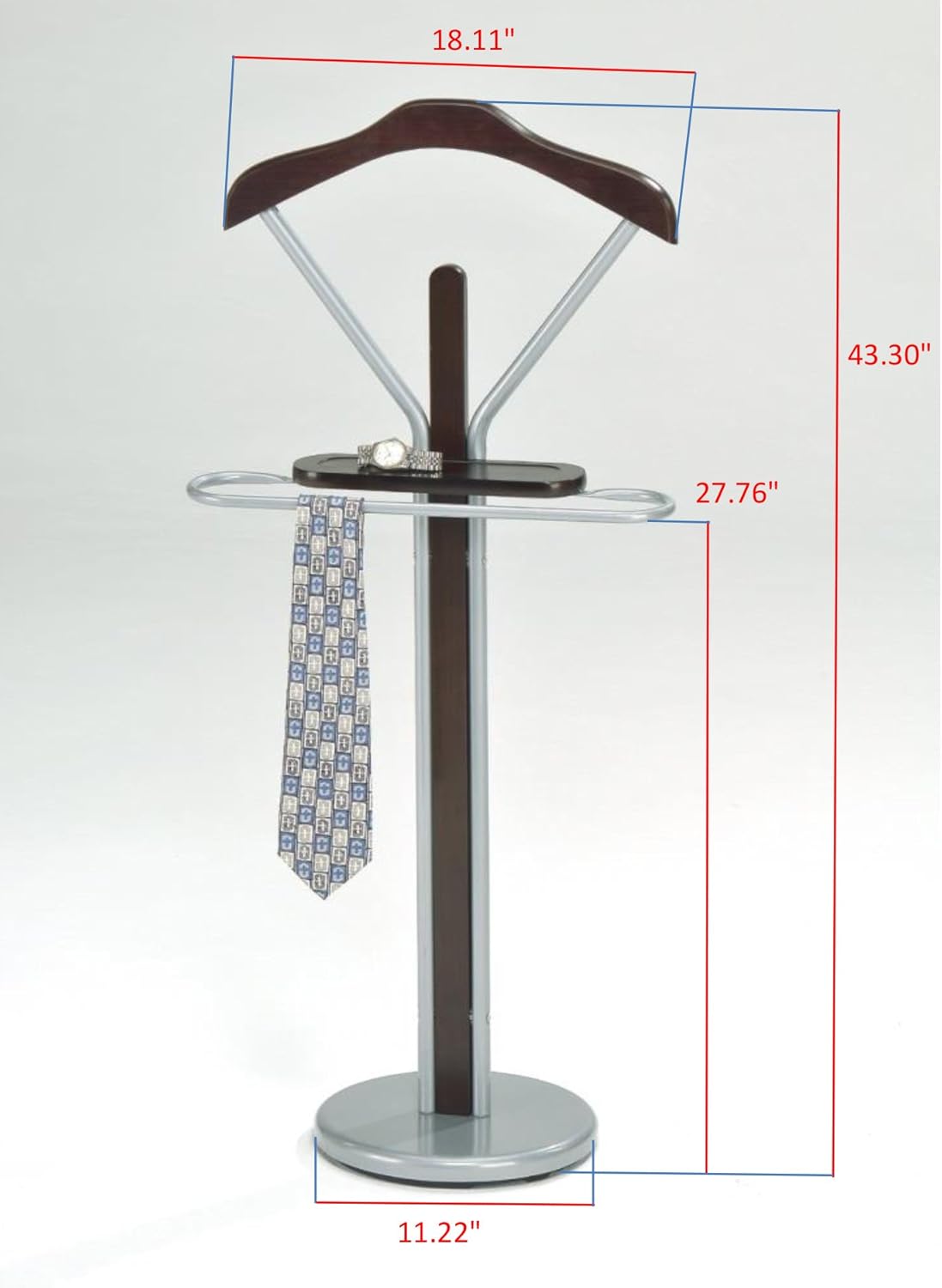 Kings Brand – Organizador de soporte de madera y metal con acabado plateado y nogal