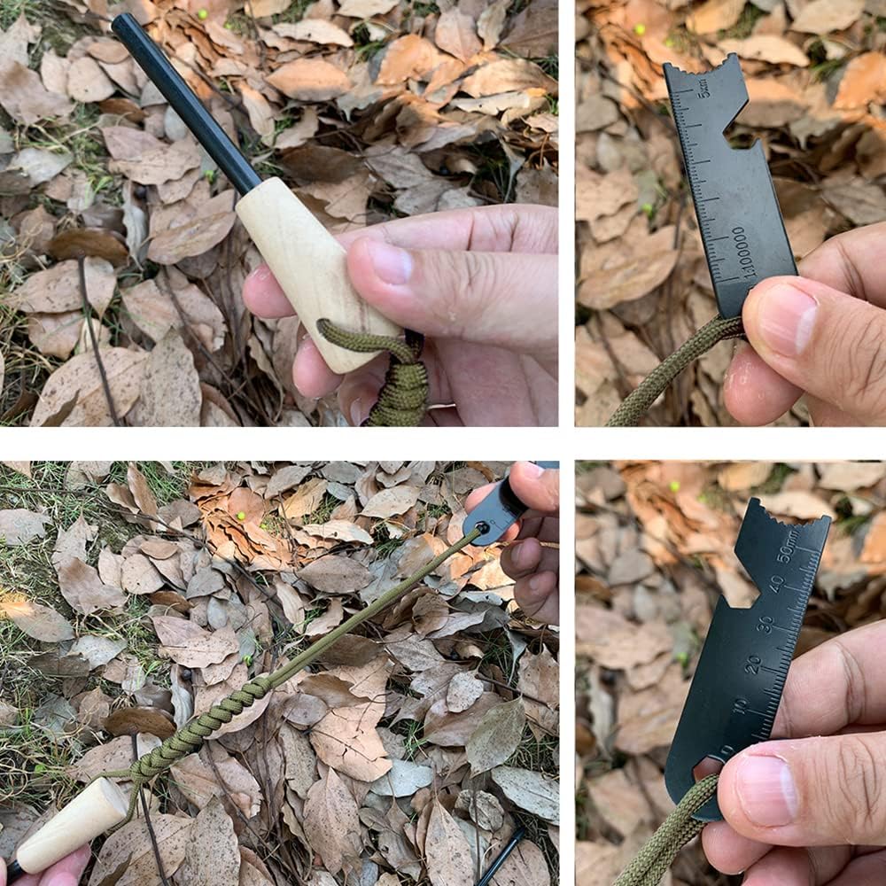 Kit de supervivencia para iniciador de fuego, varilla de ferro más grande con cordón de golpeador de 3 pulgadas de largo, pedernal y acero, cordón