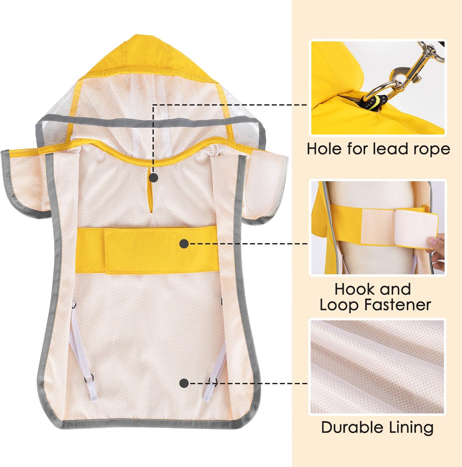SlowTon Impermeable para perro, chaqueta de lluvia ajustable para perro, doble capa transparente, poncho impermeable para perro con correas