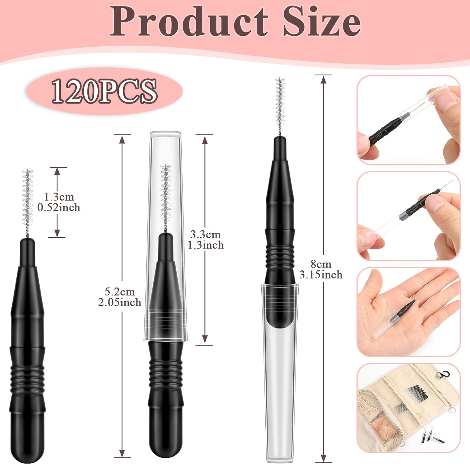 MAPVOLUT 120 piezas de cepillo micro para cejas con casquillo de laminación de cejas carretes para cejas pestañas cepillo de cejas relleno de
