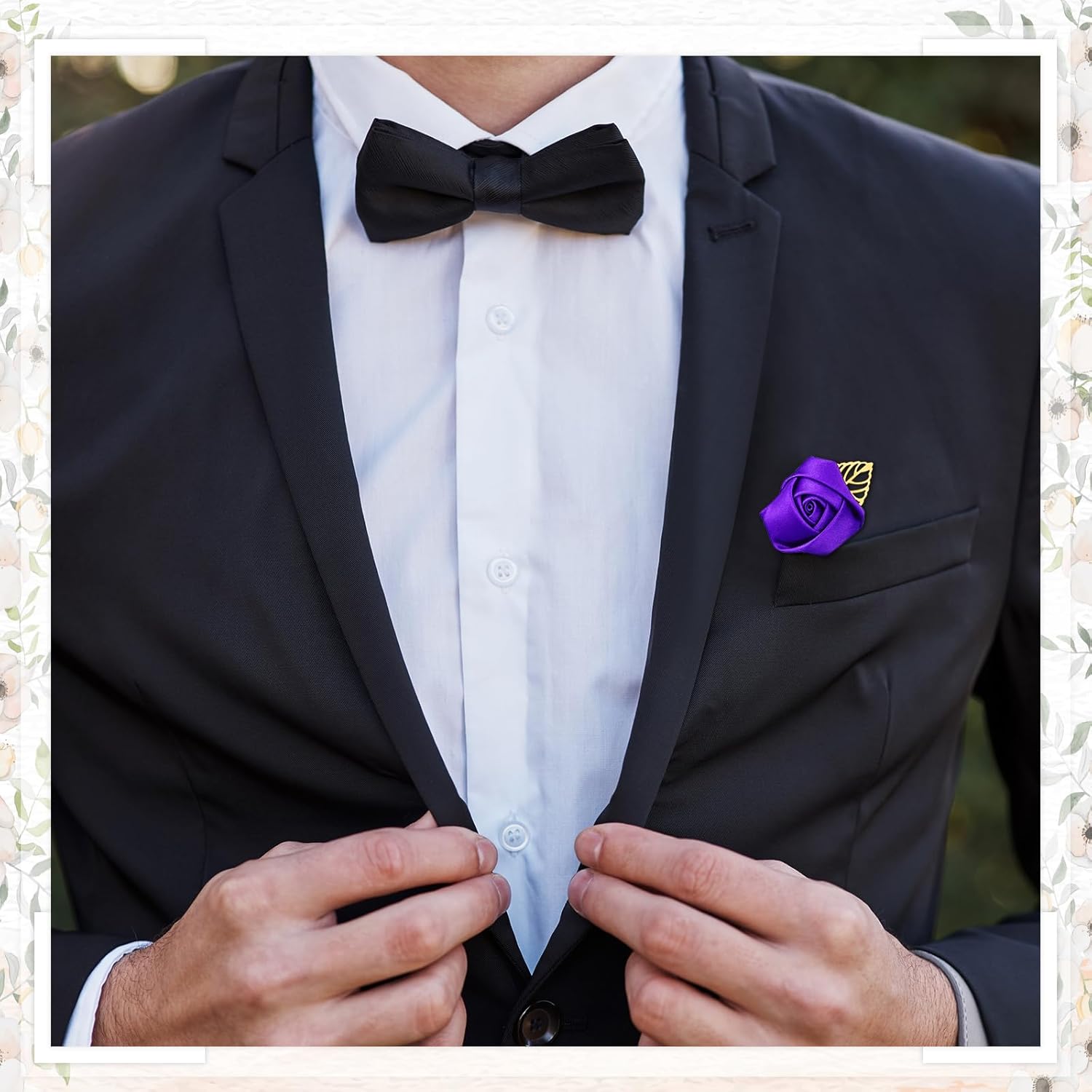 24 piezas de flores de satén de seda para novios con hojas de oro para boda, decoración de fiesta de graduación, ramillete de graduación, accesorios