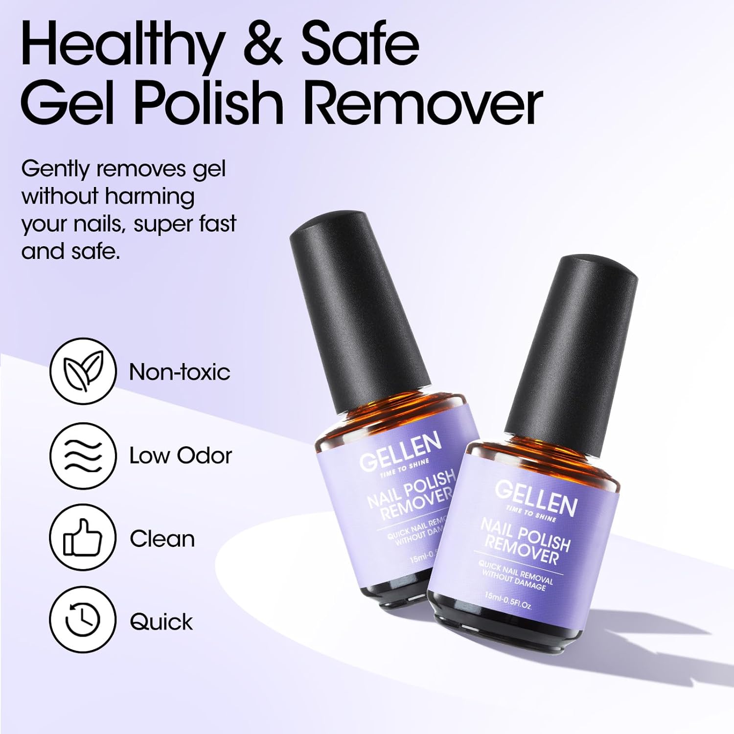 Gellen Removedor de esmalte de uñas de gel, 2 unidades con empujador de cutículas y aceite de cutícula, eliminación rápida y fácil del esmalte de