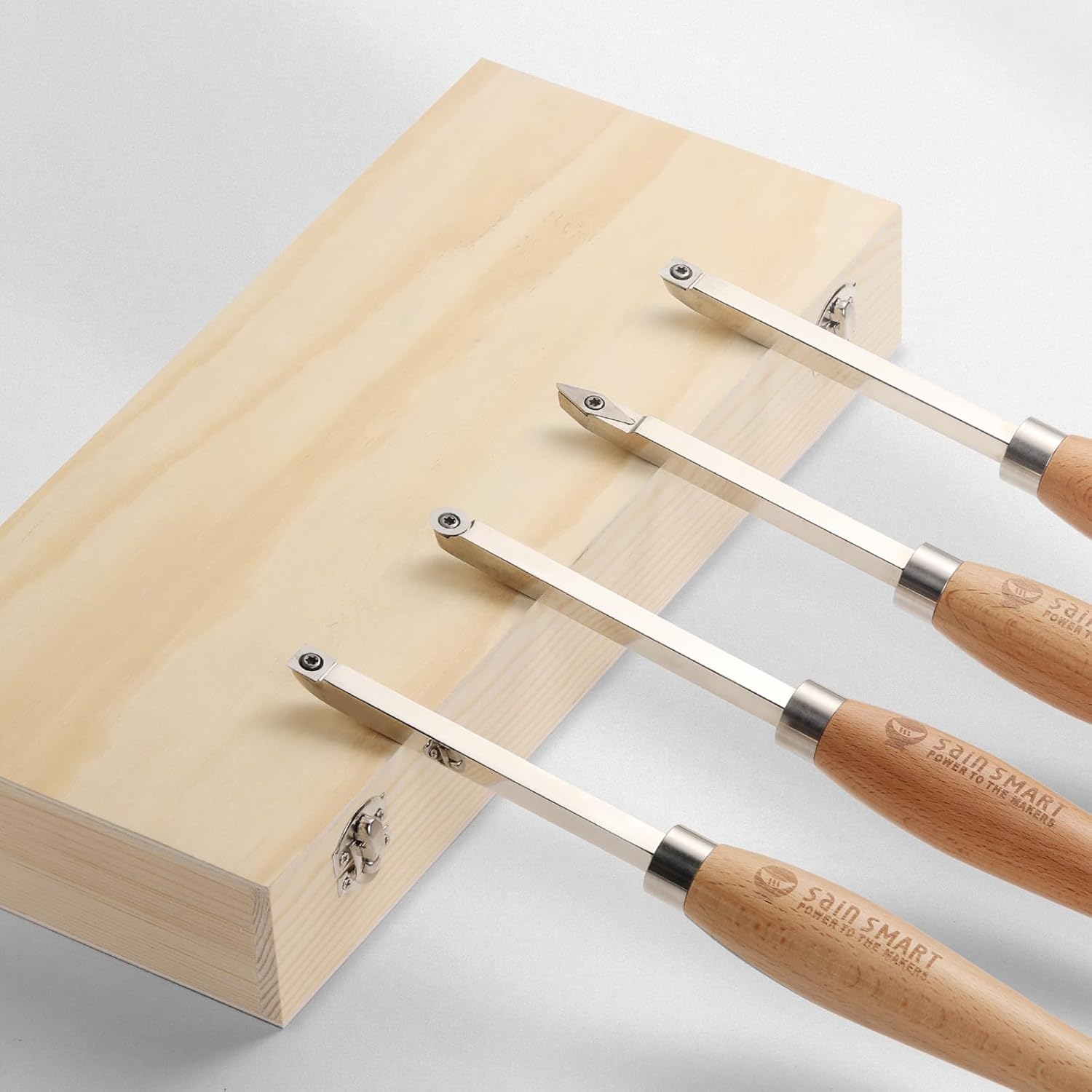 SainSmart Juego de 4 herramientas de torneado de madera de carburo, diamante redondo y cuadrado, insertos de carburo reemplazables, mango de madera