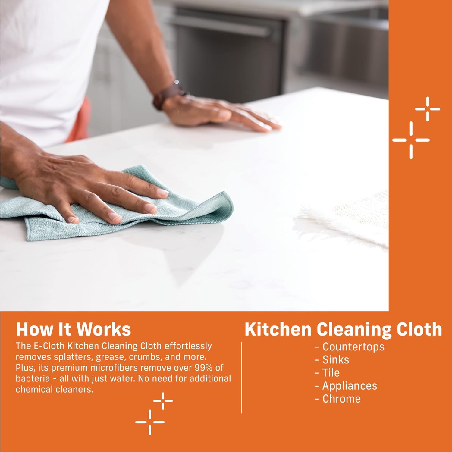 E-Cloth Limpieza de microfibra de cocina, embalaje ecológico, paño de fregar, paquete de 2