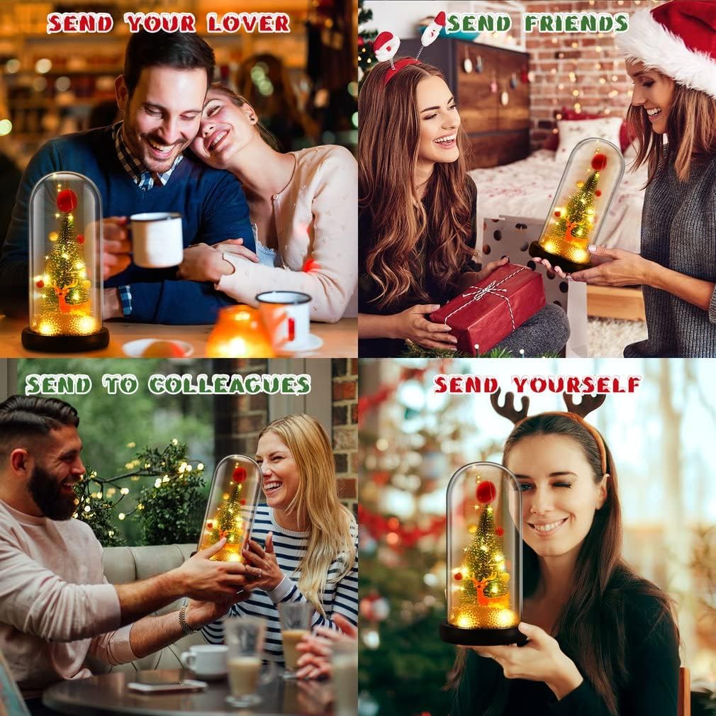 Pgttzpoly Árbol de Navidad LED en cúpula de cristal, árbol de Navidad en cúpula de cristal con cadena de luces LED para niños o mujeres en Navidad,