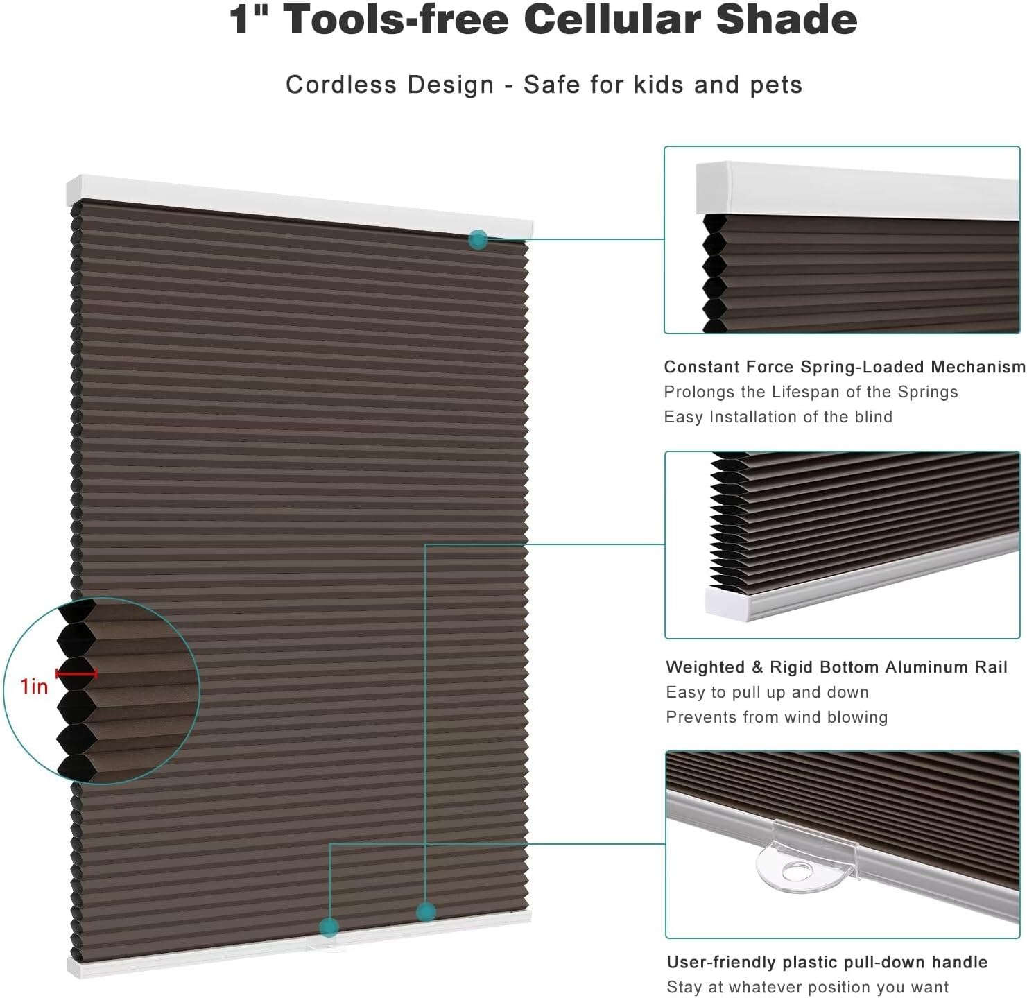 Changshade CEL34TP72A – Persiana opaca para instalación sin herramientas, para dormitorio, cocina, habitación de los niños, baño, oscurecimiento de