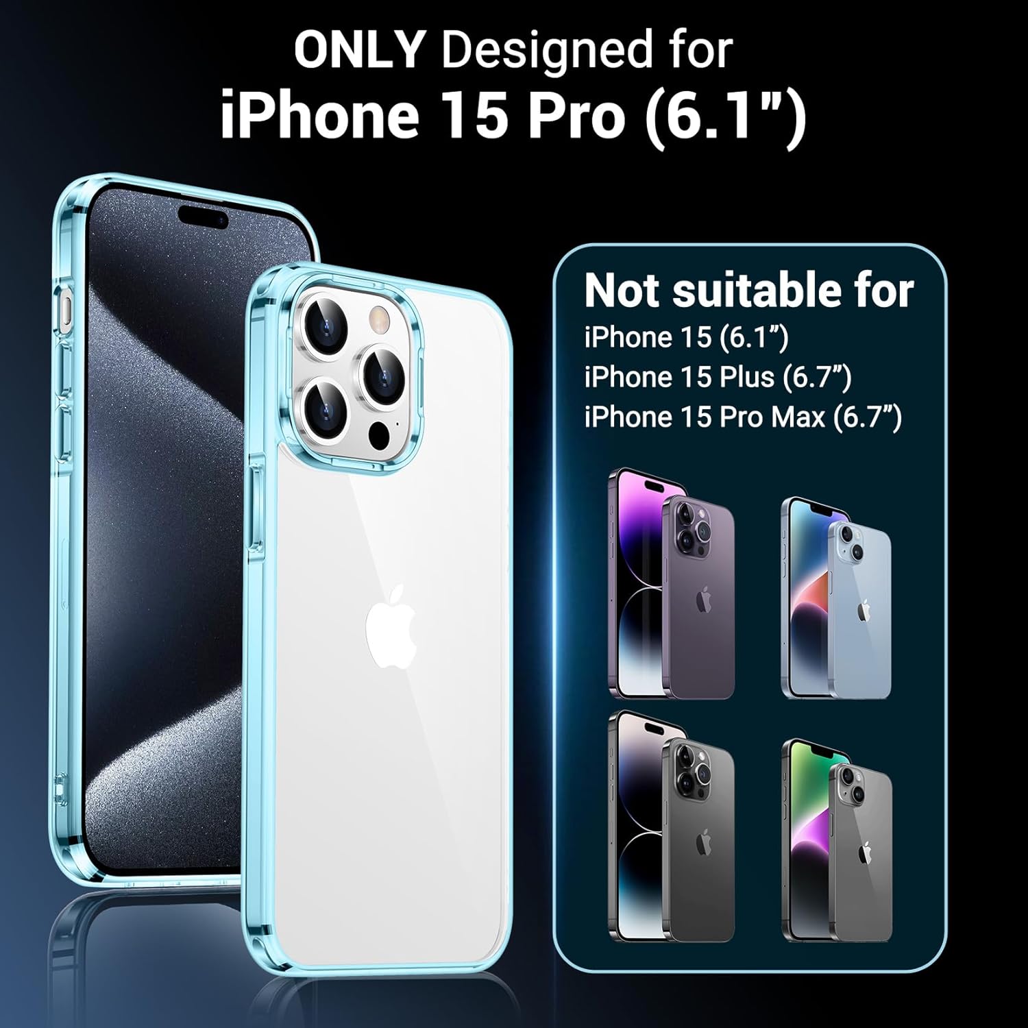 Temdan Funda transparente diseñada para iPhone 15 Pro, antiamarilleamiento, protección contra caídas de grado militar de 10 pies, antiarañazos,
