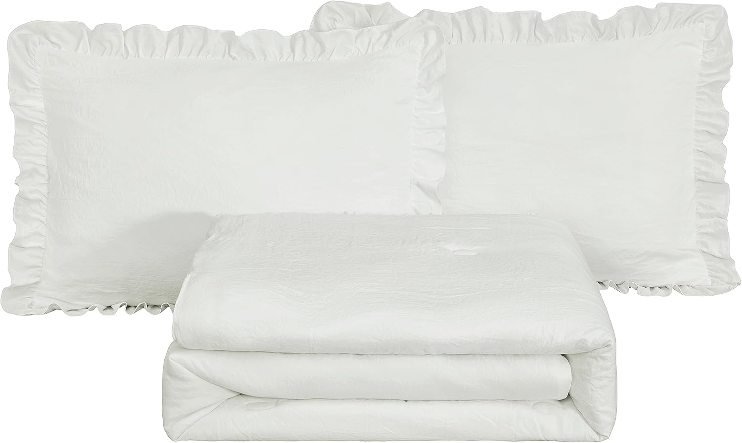 Chezmoi Collection Sinclair – Juego de colcha de 3 piezas con falda con volantes, estilo campestre francés chic, matrimonial, marfil