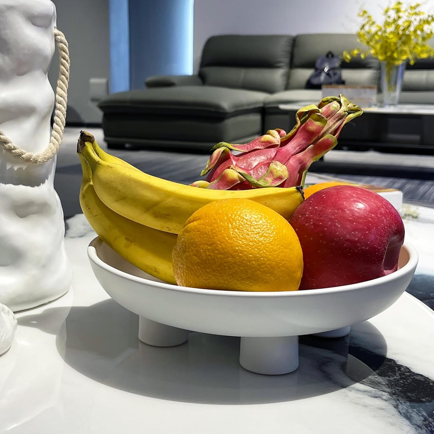 Frutero de cerámica cuencos de cerámica para encimera de cocina, cuencos decorativos grandes de 10 pulgadas para decoración moderna del hogar,