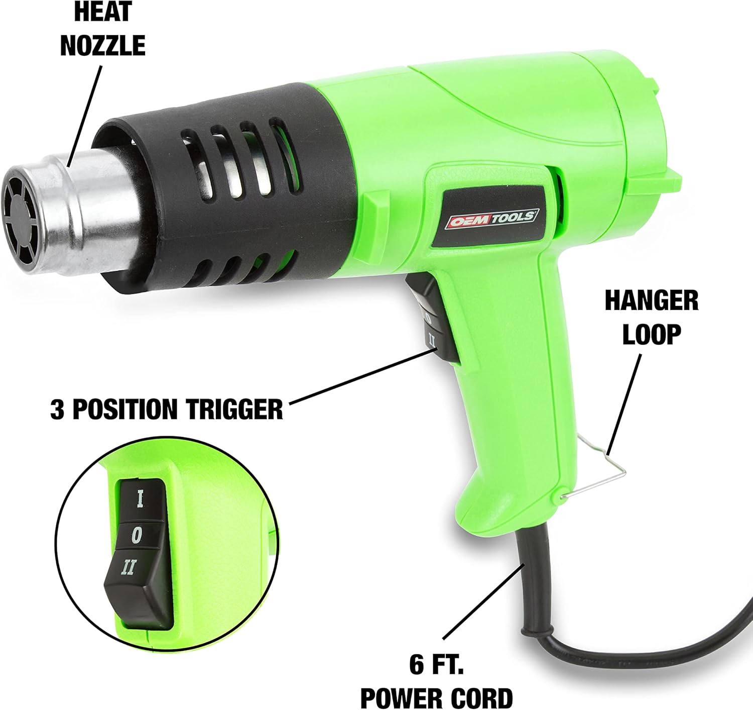 OEMTOOLS 24665 Pistola de calor de doble temperatura, soplador de aire caliente con cable de 1200 W, pistola de calor de tienda de 120 V para