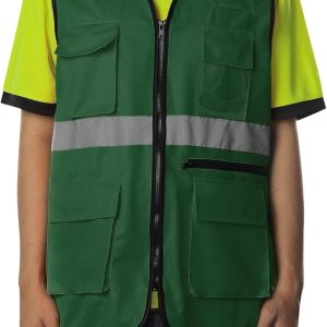 SHORFUNE Chaleco de seguridad de alta visibilidad con bolsillos, lengüeta para micrófono, tiras reflectantes y cremallera, estándares ANSIISEA SHORFUNE Chaleco de seguridad de alta visibilidad con bolsillos, lengüeta para micrófono, tiras reflectantes y cremallera, estándares ANSIISEA