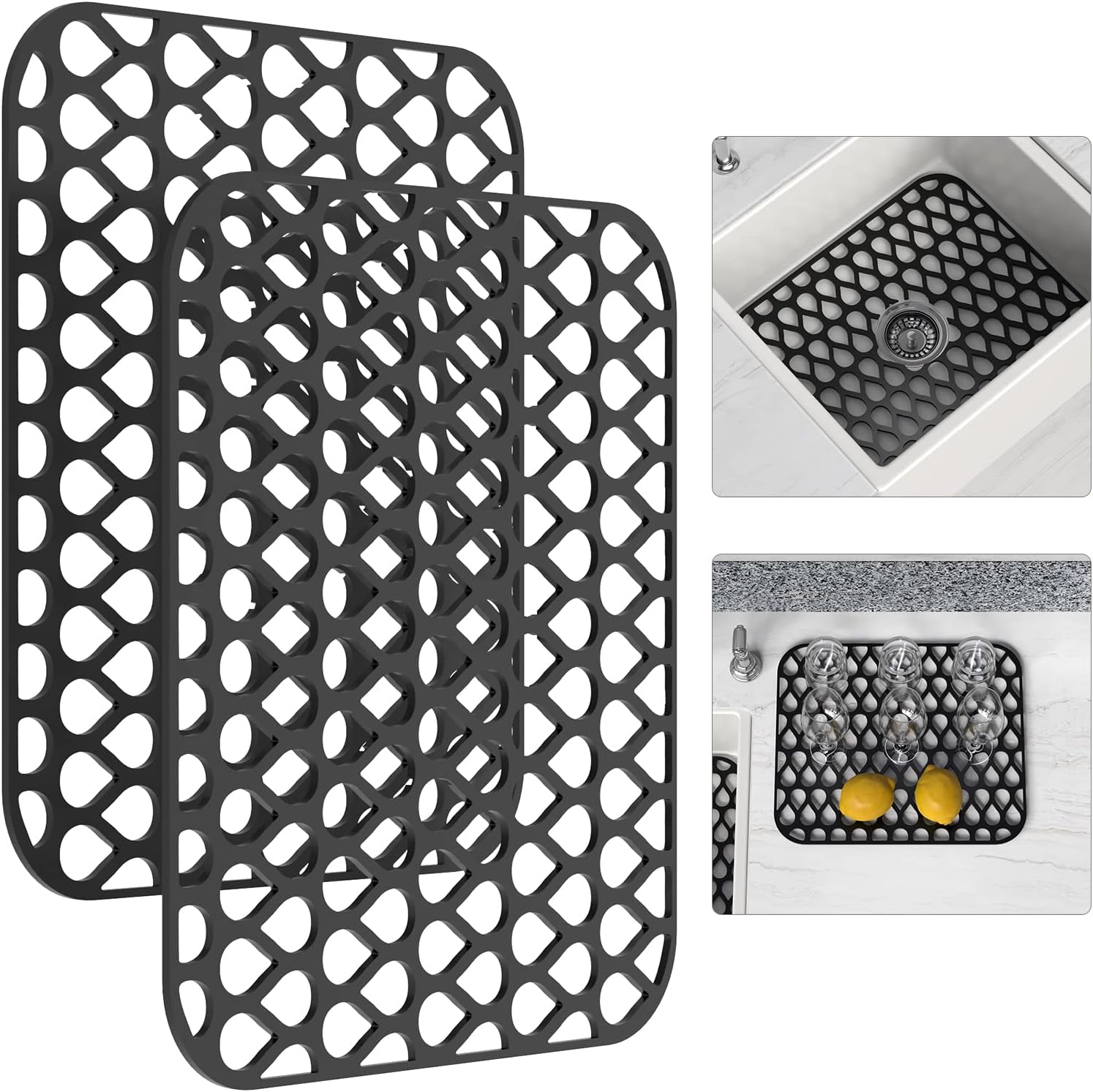 Tapete de silicona para fregadero, 2 unidades, protectores de fregadero para fregadero de cocina, rejilla antideslizante plegable para parte