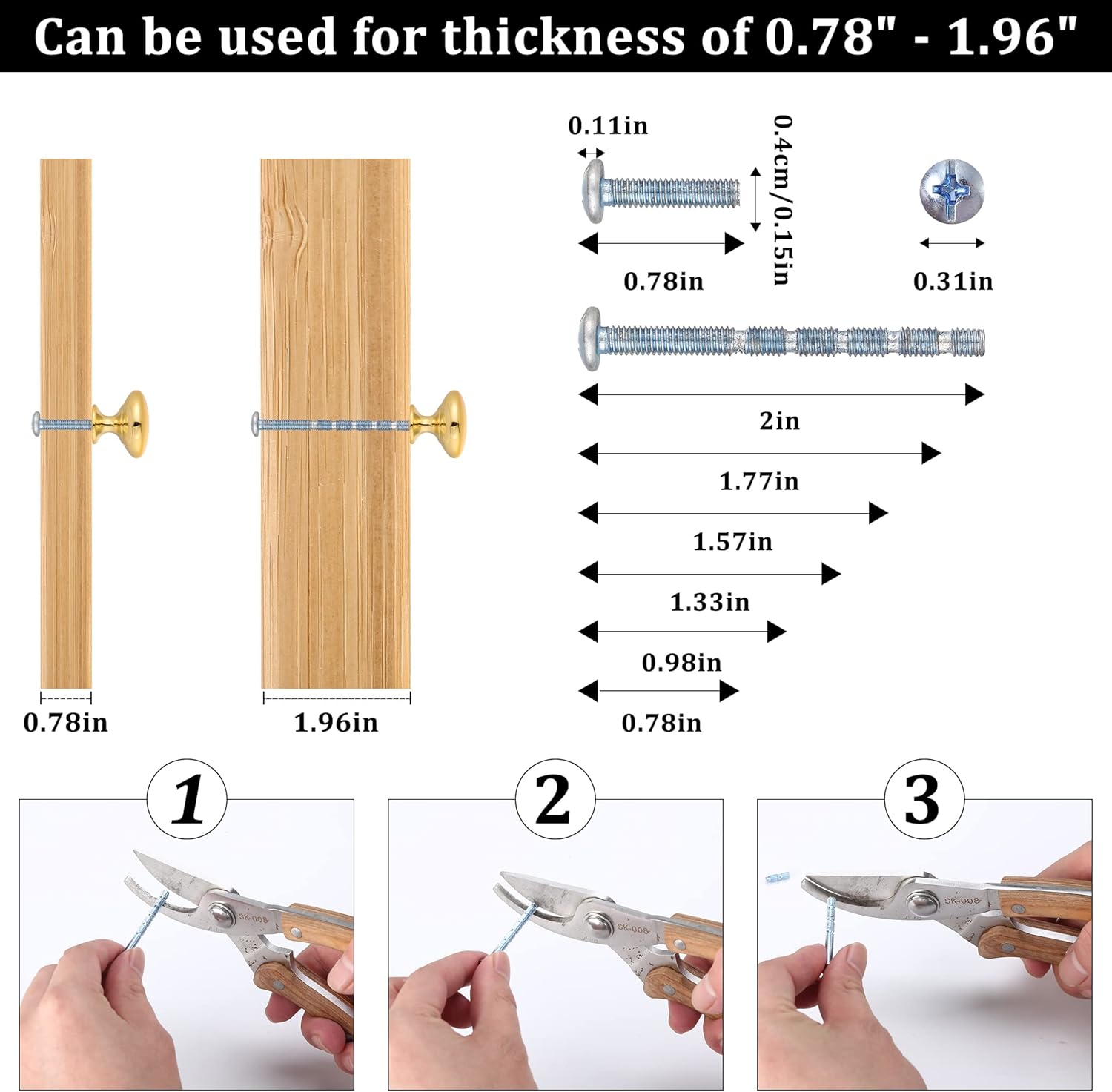 Fácil instalación con tornillos ajustables paquete de 15 pomos dorados brillantes de 1.17 pulgadas para armarios de cocina, tocadores de baño,