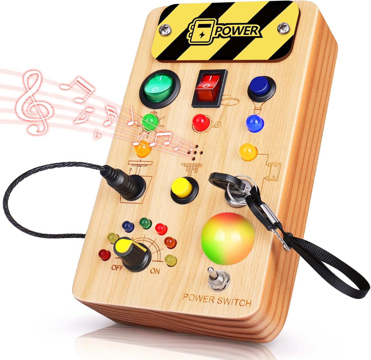 TINTECUSA Tablero de actividades Montessori de juguete para niños pequeños, juguete sensorial de madera con luz LED que cambia de color, juguetes de