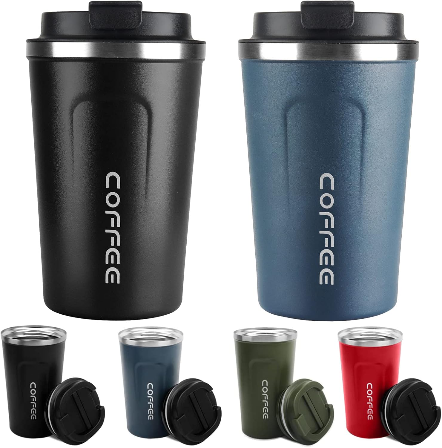 MOMSIV 2 tazas de viaje de 12 onzas, taza de café aislada con tapa a prueba de fugas, vaso reutilizable de doble pared de acero inoxidable al vacío