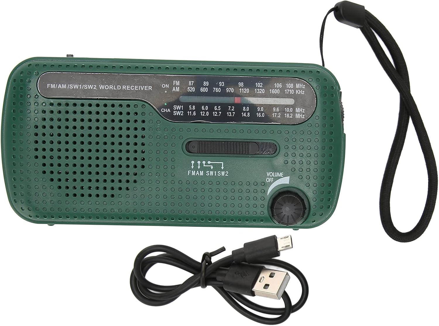 Linterna de emergencia, radio solar de manivela AM FM SW1 SW2 camping linterna LED multibanda camping radio de emergencia para exteriores (verde)